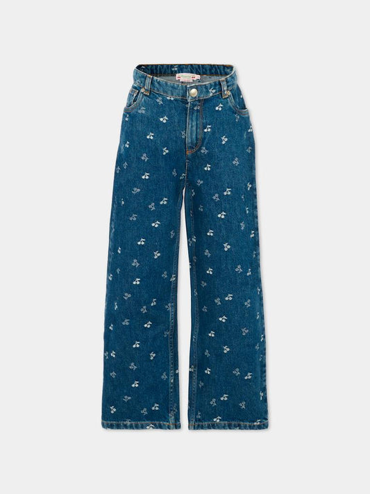 Jeans denim per bambina con ciliegie all over,Bonpoint,W05GPAW00004 617
