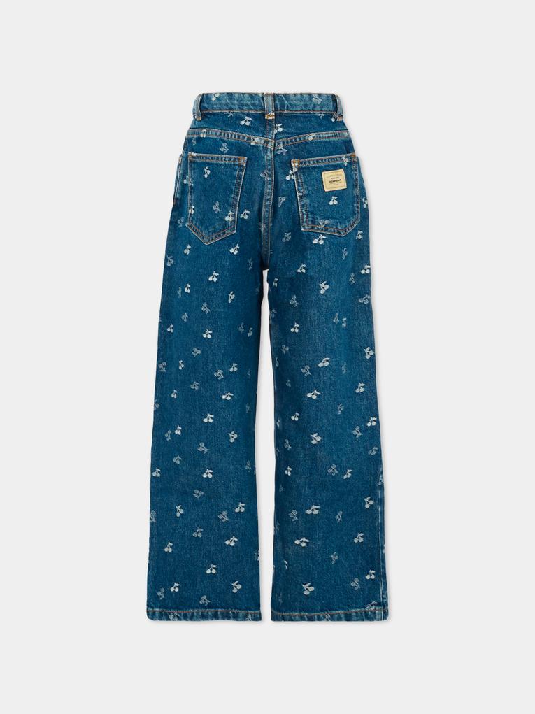 Jeans denim per bambina con ciliegie all over,Bonpoint,W05GPAW00004 617
