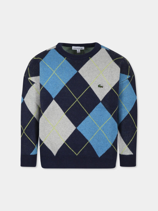 Maglione blu per bambino con coccodrillo,Lacoste,AJ2485 QRN