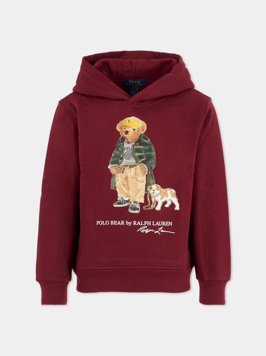 Felpa bordeaux per bambino con logo,Ralph Lauren Kids,979491001