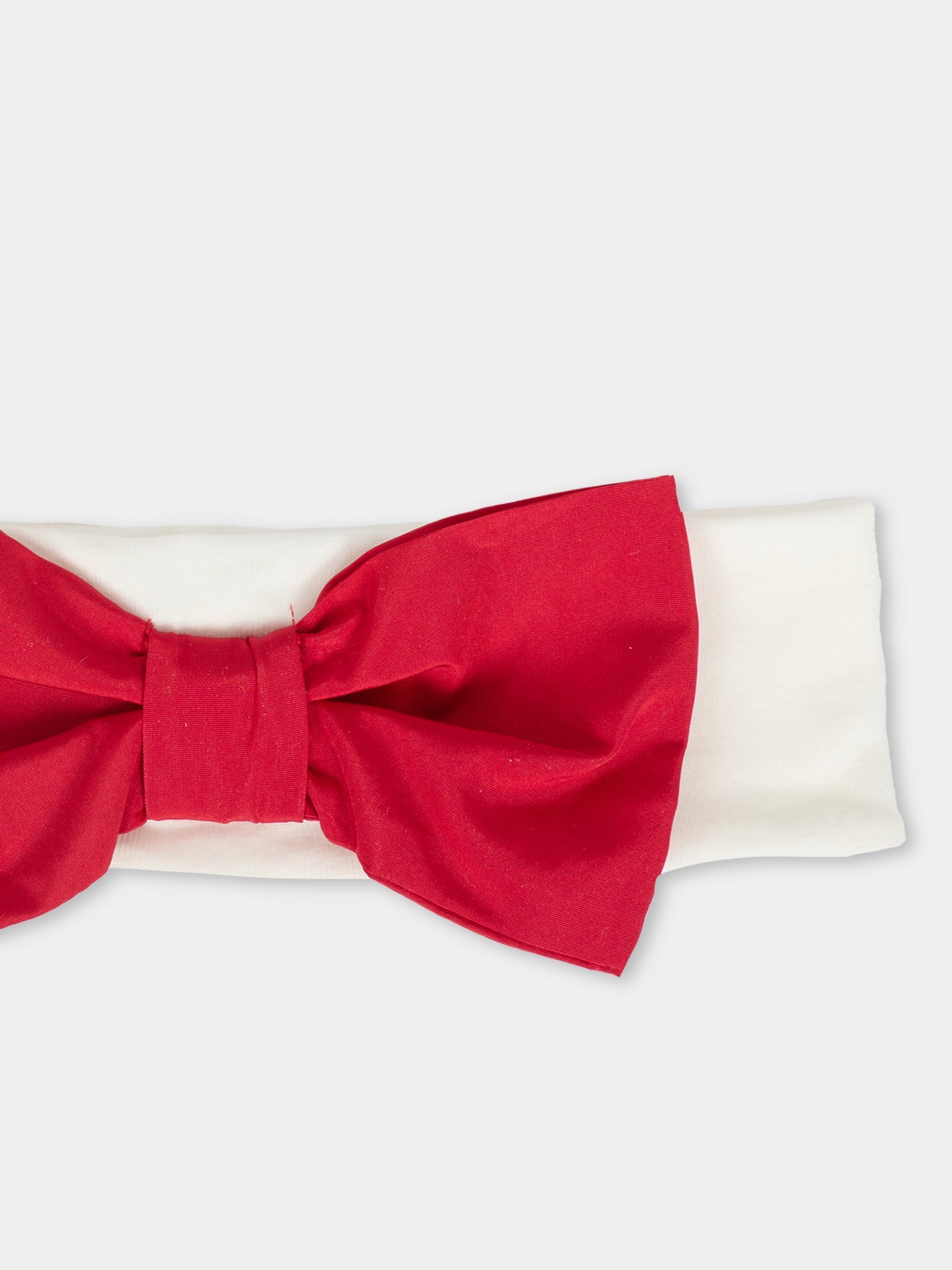 Fascia bianca per neonata con fiocco rosso,La Stupenderia,1ABFA04S31