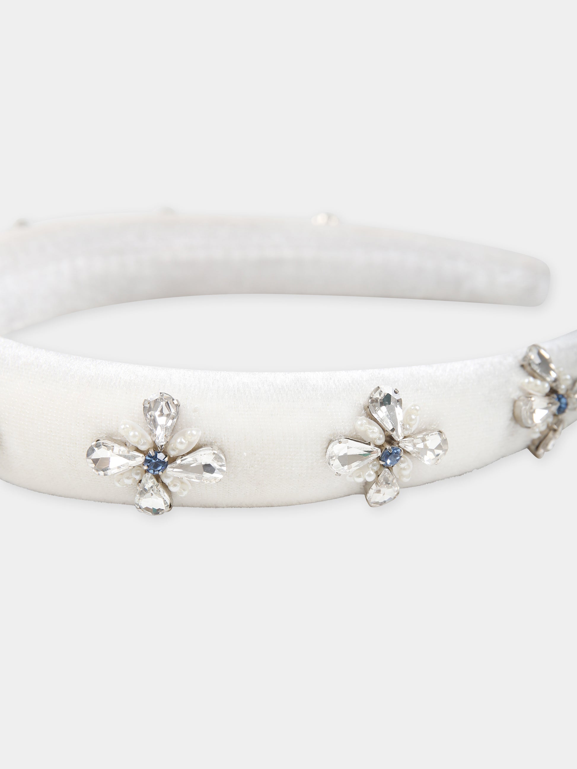 Cerchietto avorio per bambina con fiori e cristalli,Làtara,1625