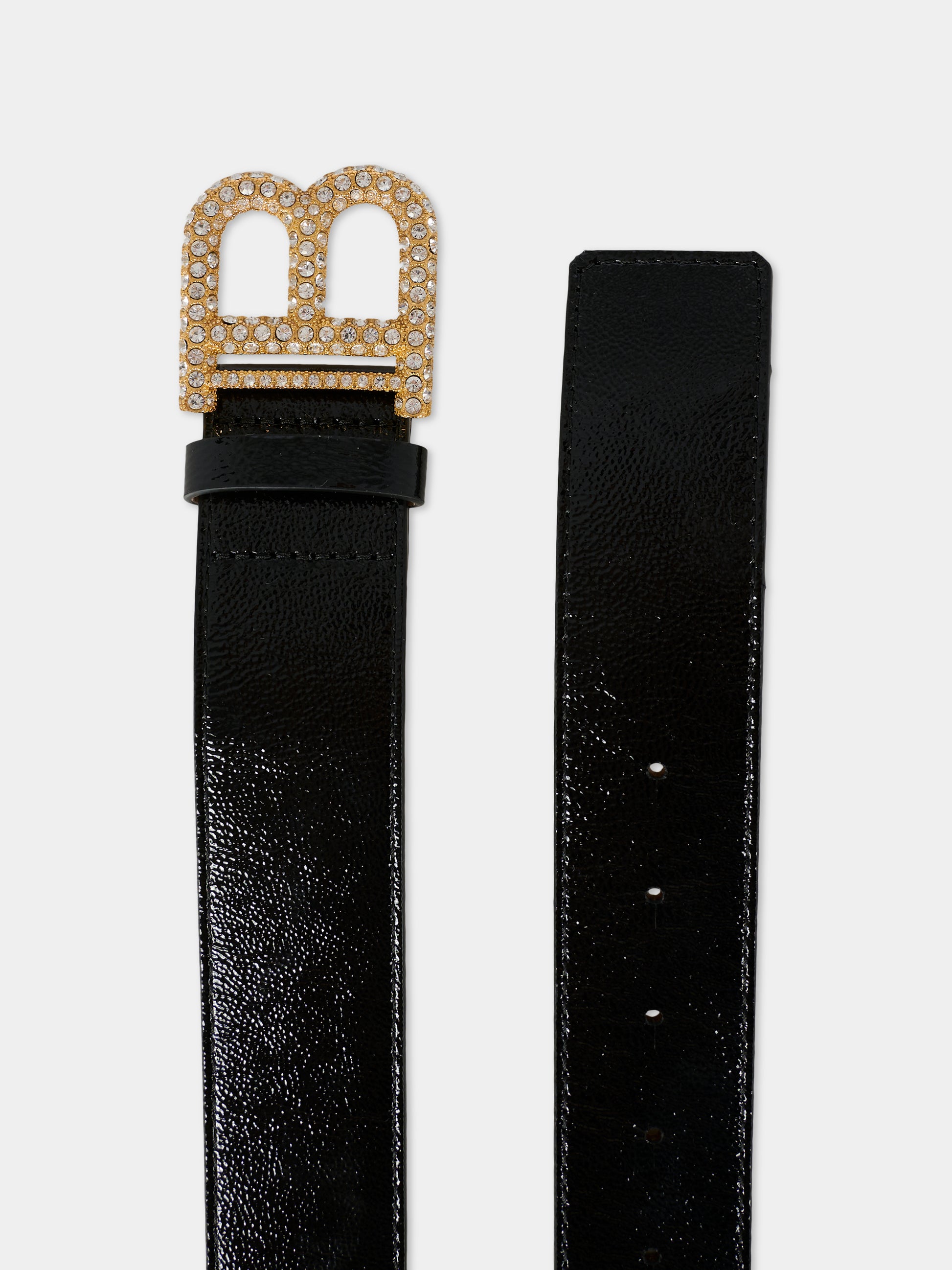 Cintura nera per bambina con logo e strass,Balmain Kids,BX0B51-Z3494 930OR