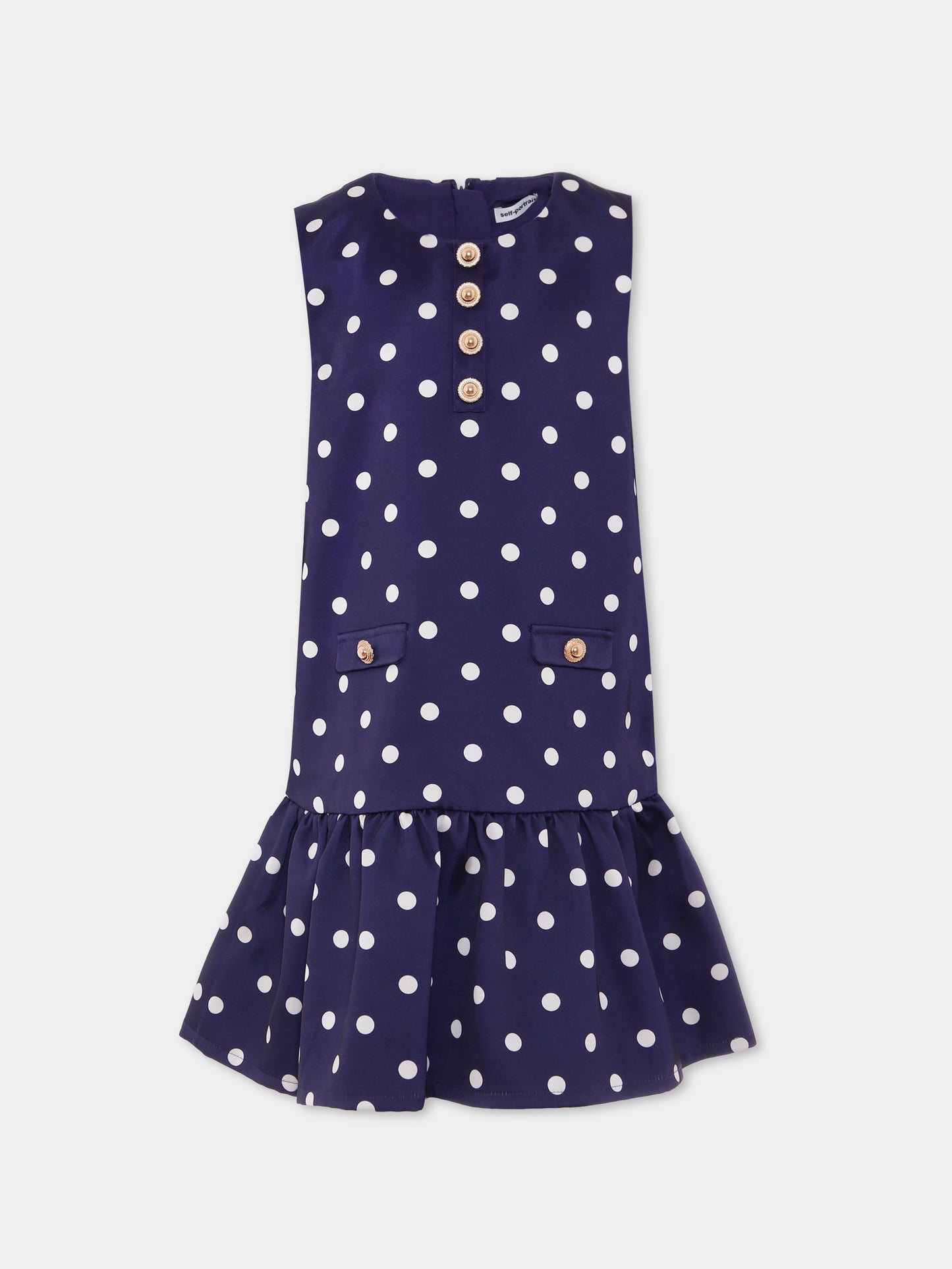 Vestito blu per bambina con pois all over,Self-portrait,PF25-718S-BL