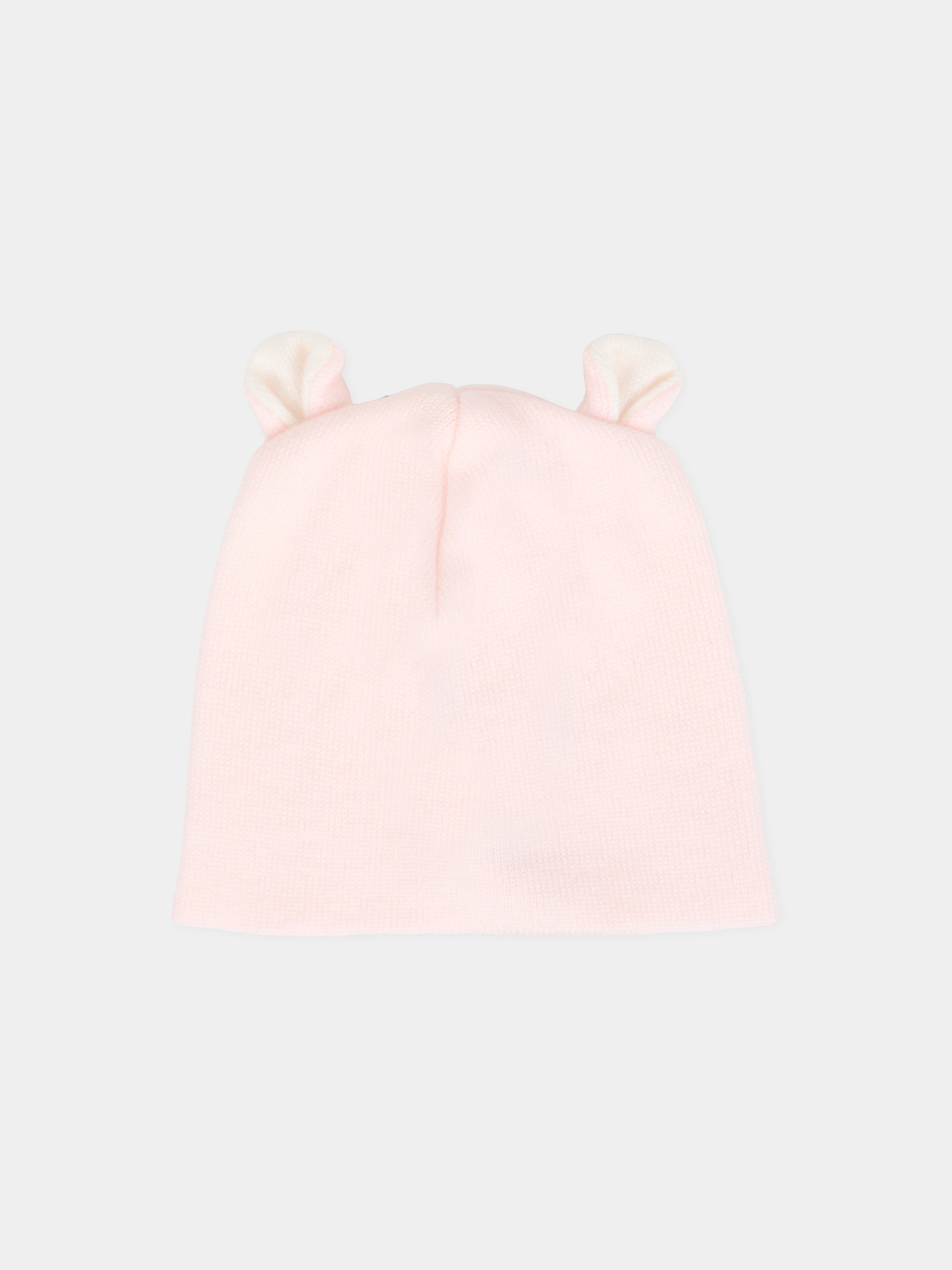 Berretto rosa per neonata con orecchie bianche,Little Bear,2115 CIPRIA/LATTE