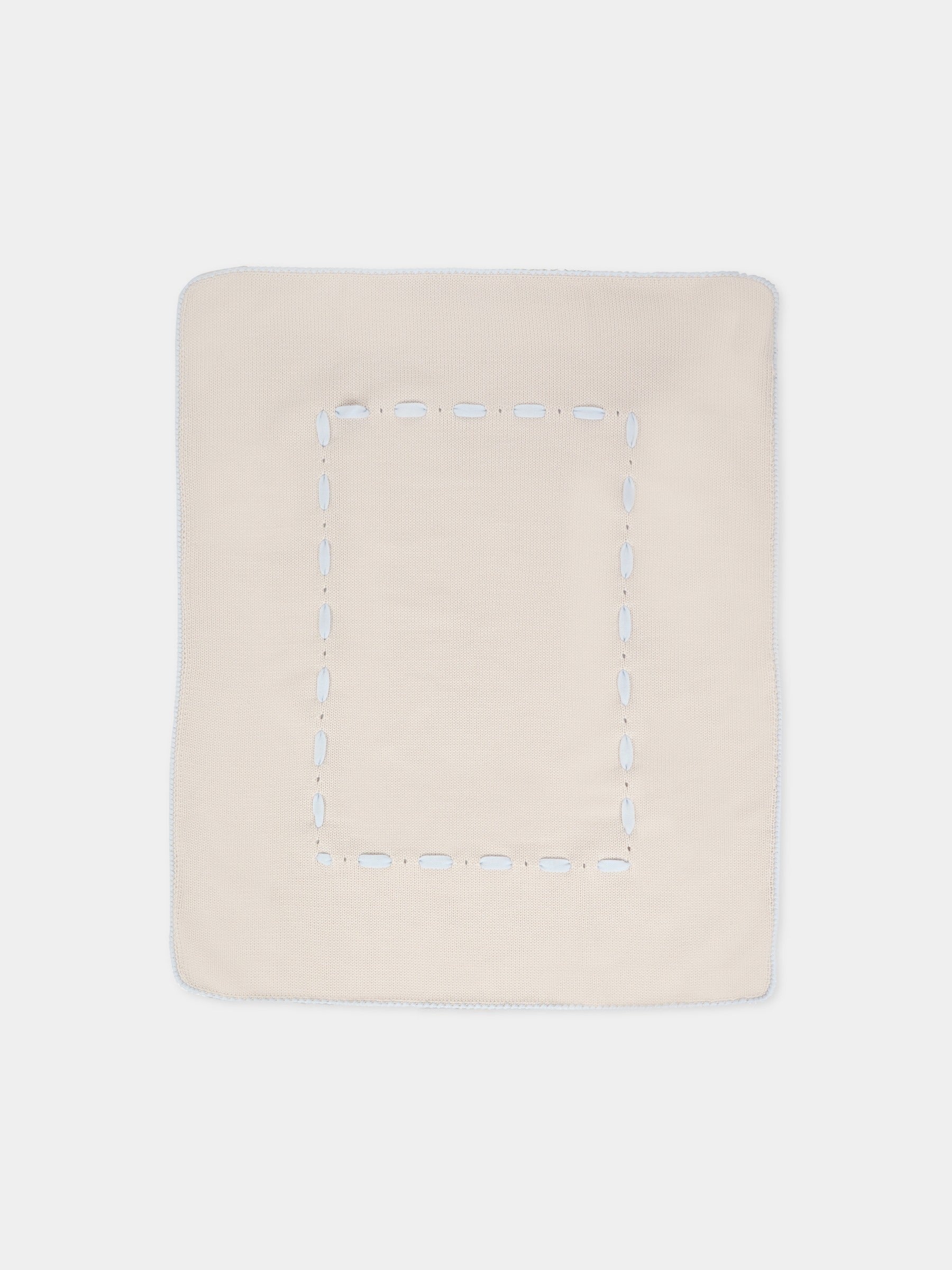 Coperta beige per neonato con nastro avorio,Little Bear,2000 BURRO/CIELO