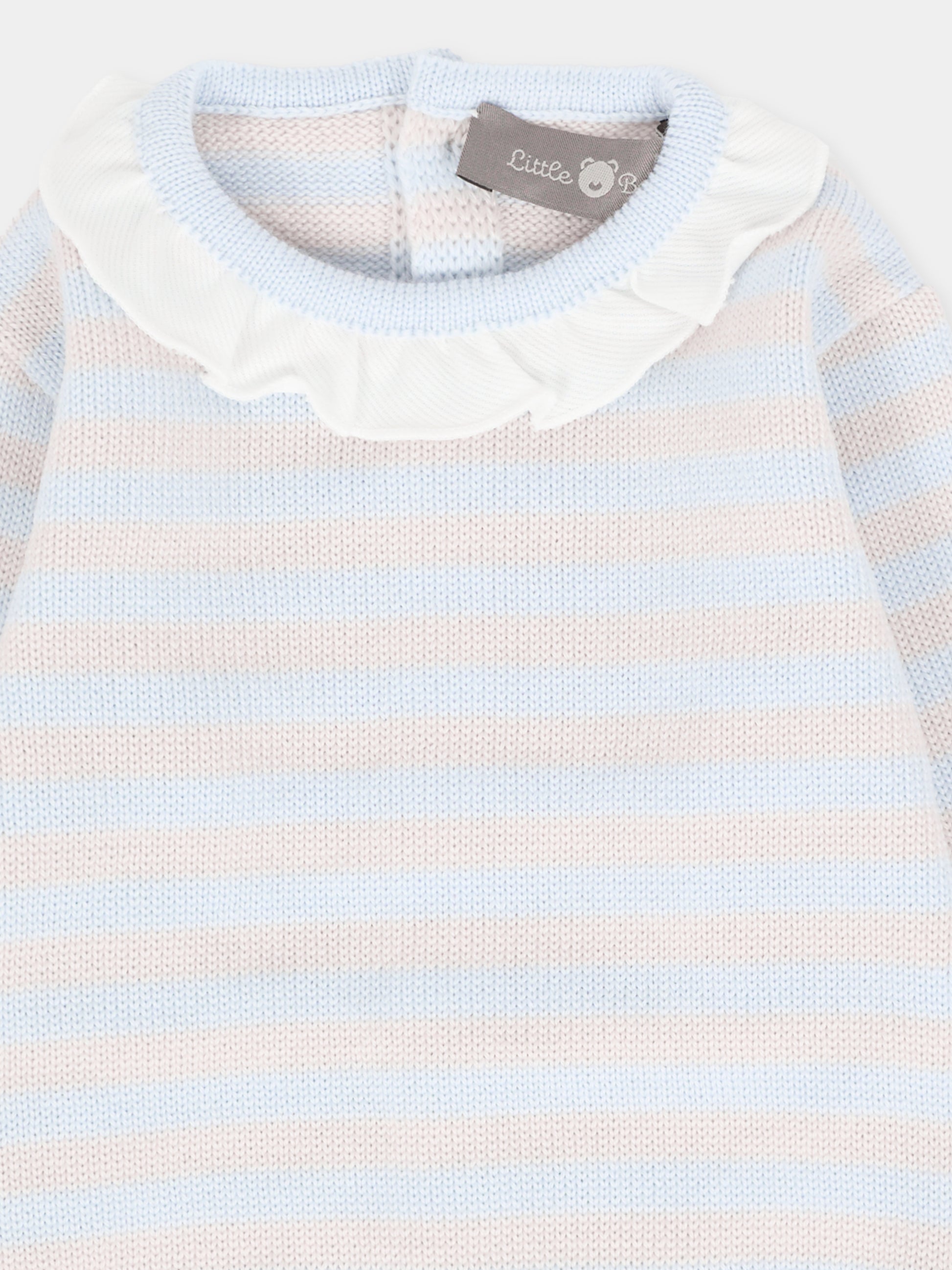 Maglione celeste per neonata con righe beige,Little Bear,2128 CIELO/BURRO