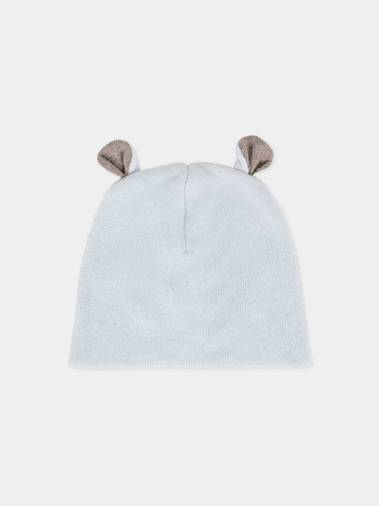 Berretto celeste per neonato con orecchie tortora,Little Bear,2115 CIELO/TORTORA