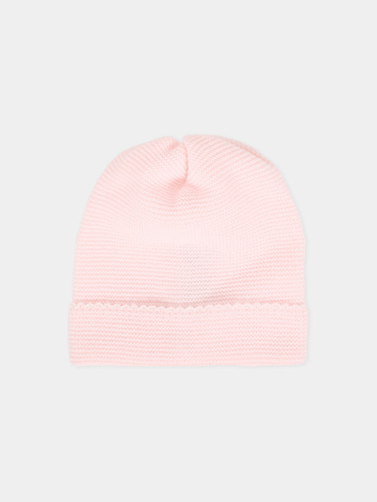 Berretto rosa per neonata con ricamo,Little Bear,2108 CIPRIA/LATTE