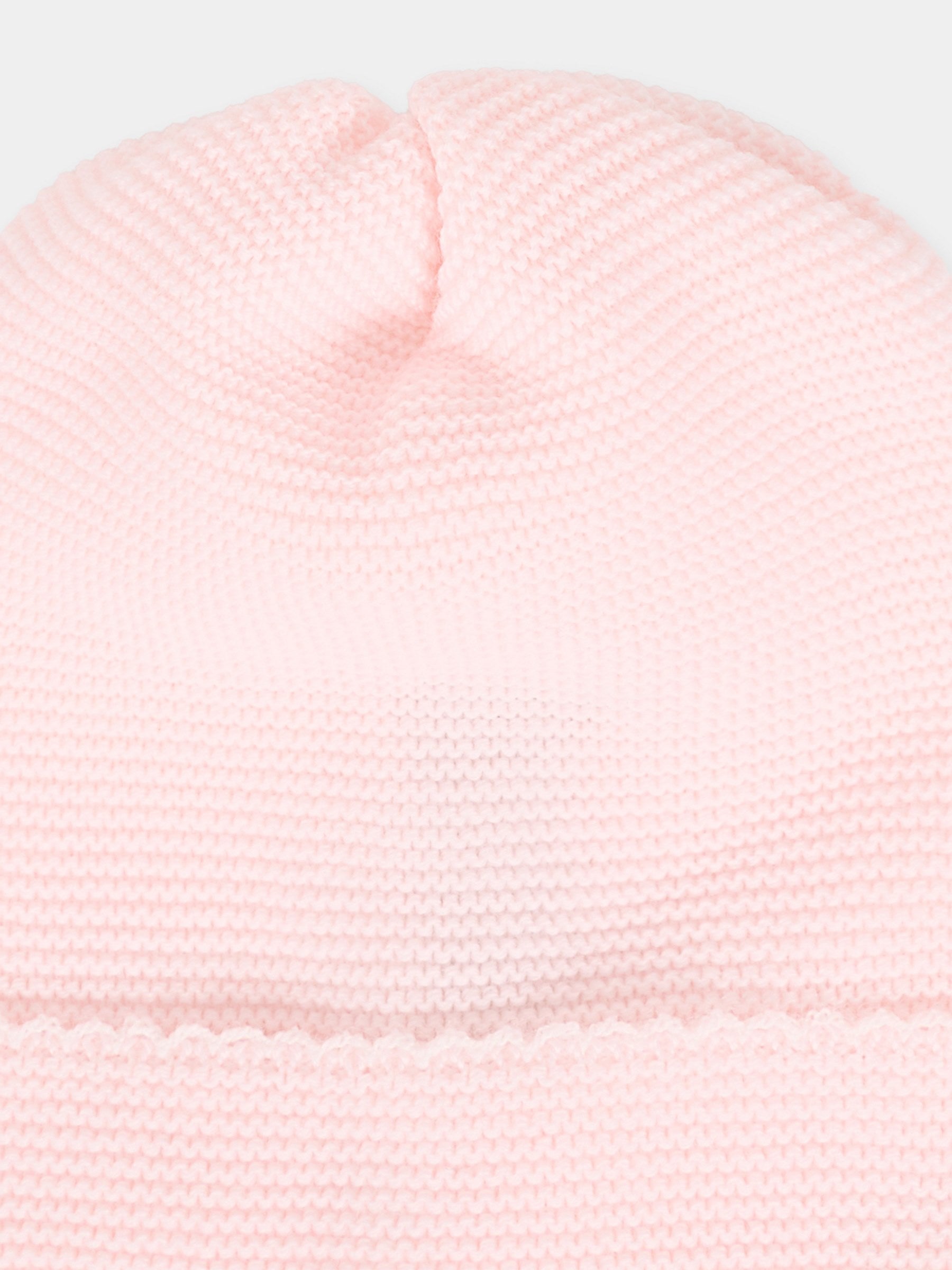 Berretto rosa per neonata con ricamo,Little Bear,2108 CIPRIA/LATTE