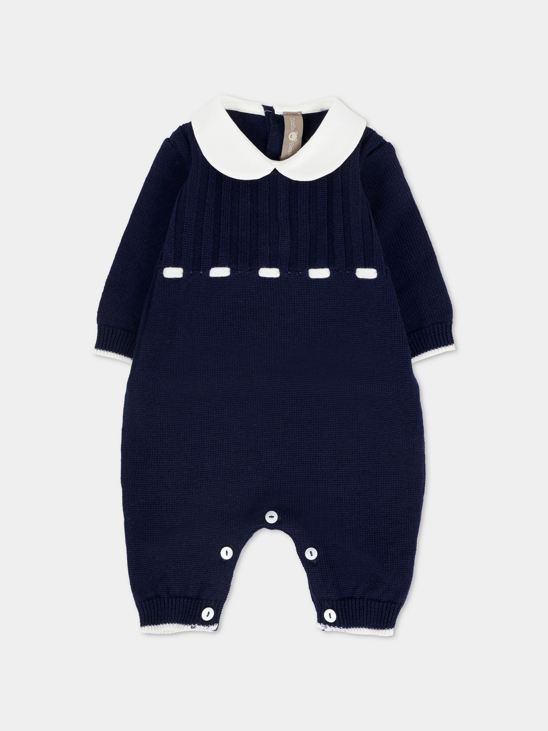 Tutina blu per neonato con nastro avorio,Little Bear,2125 BLU/LATTE