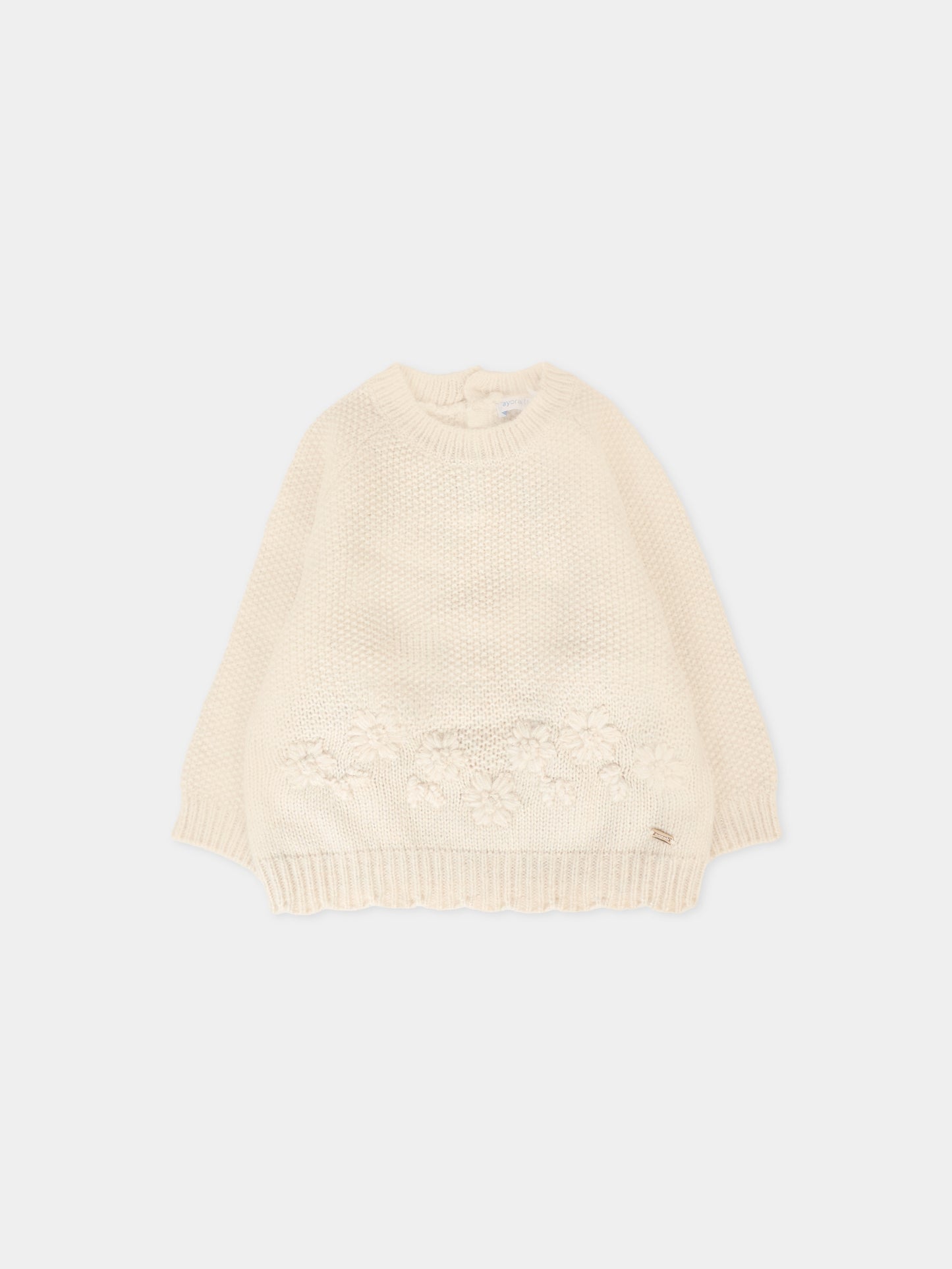 Maglione beige per neonata con fiori,Mayoral,2352 053