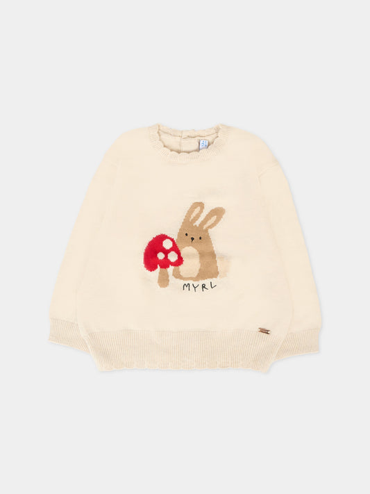Maglione beige per neonata con coniglio,Mayoral,2354 021