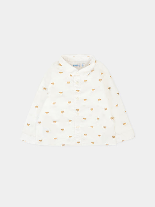 Camicia bianca per neonato con orso all over,Mayoral,2107 087