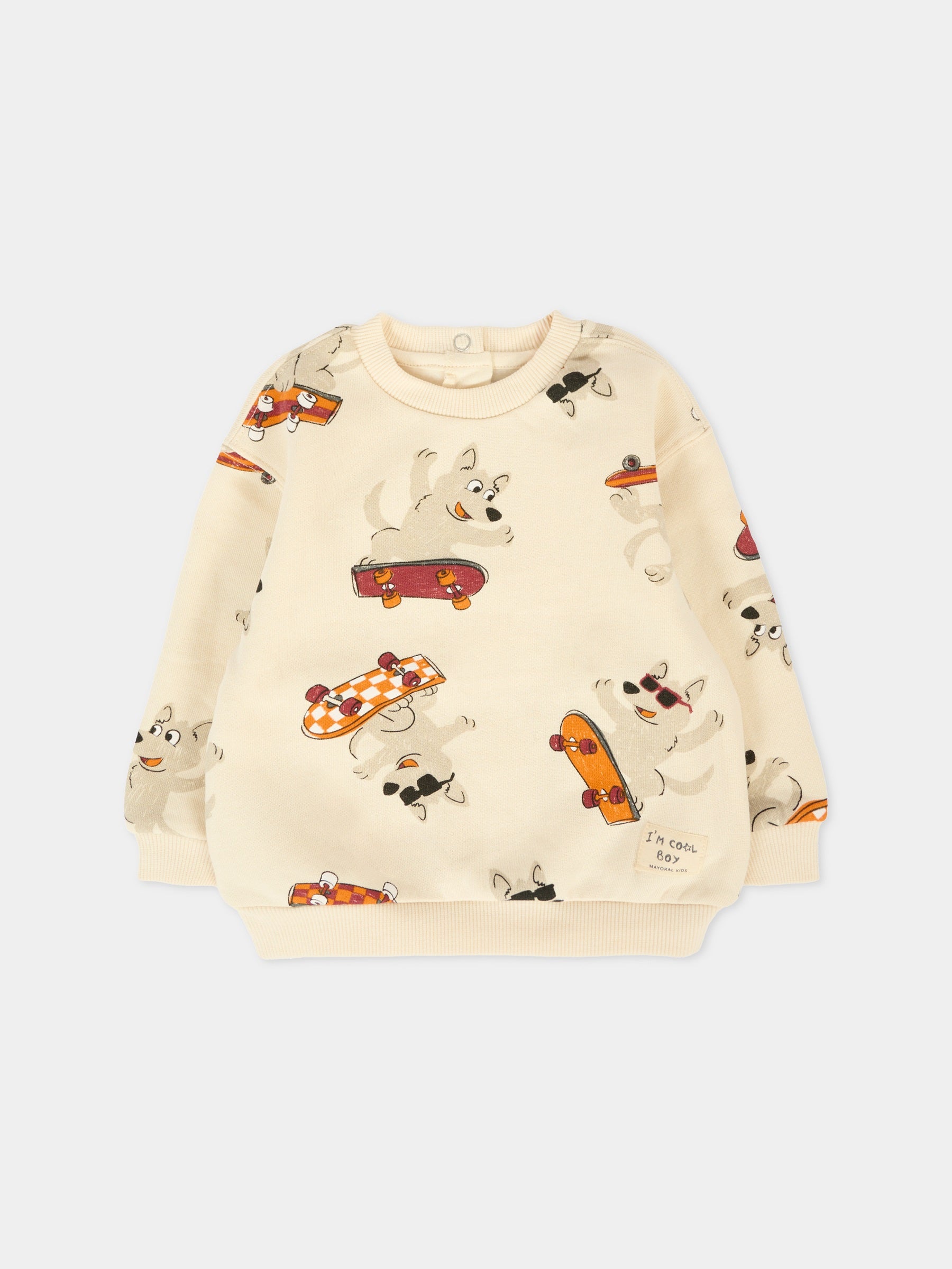 Felpa beige per neonato con lupo all over,Mayoral,2417 036