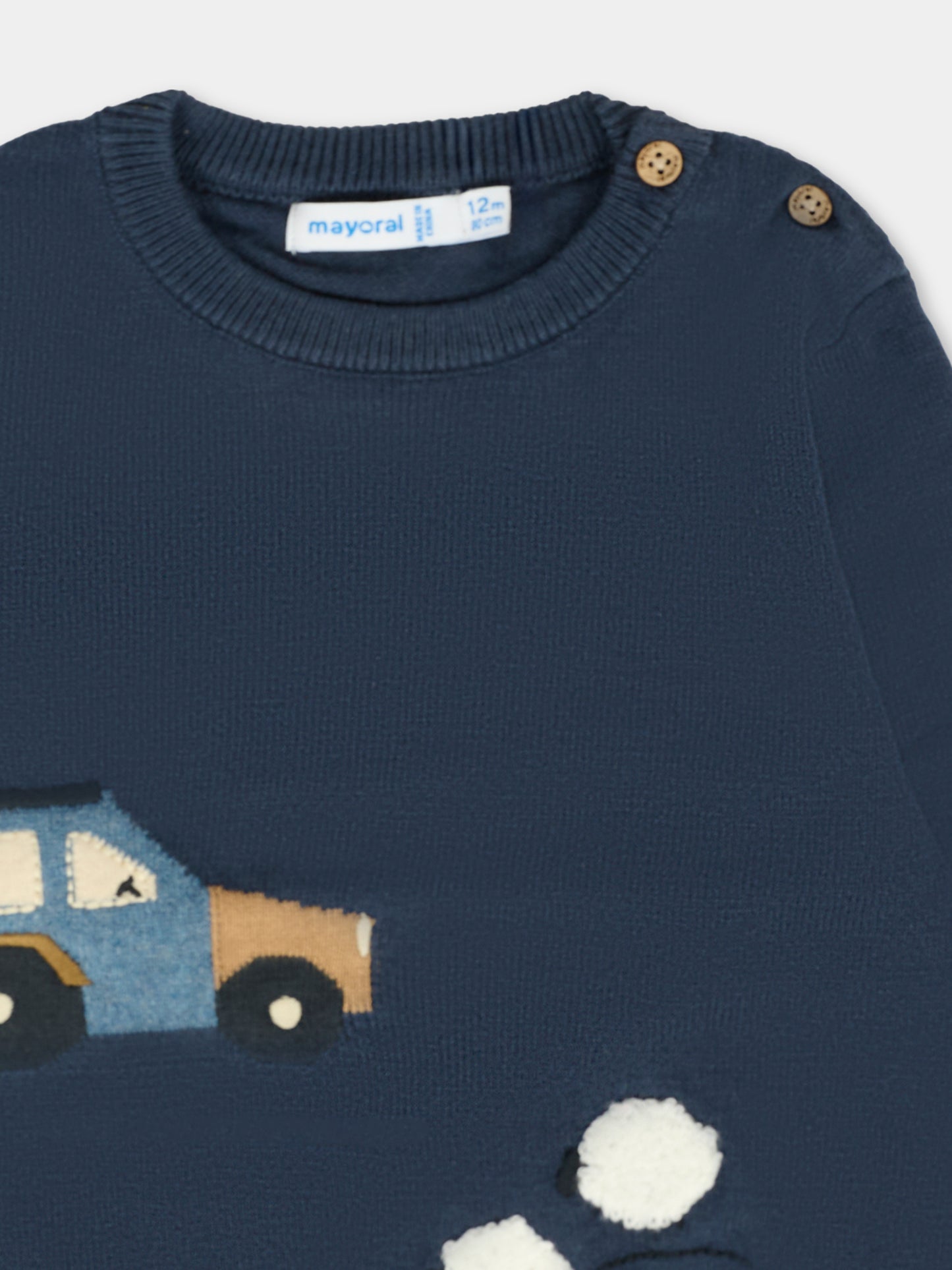 Maglione blu per neonato con automobile,Mayoral,2343 018