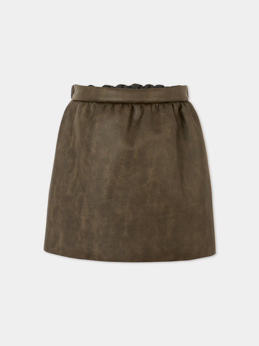 Gonna marrone per bambina con logo,Douuod Kids,DX7A01 H0072 320BG