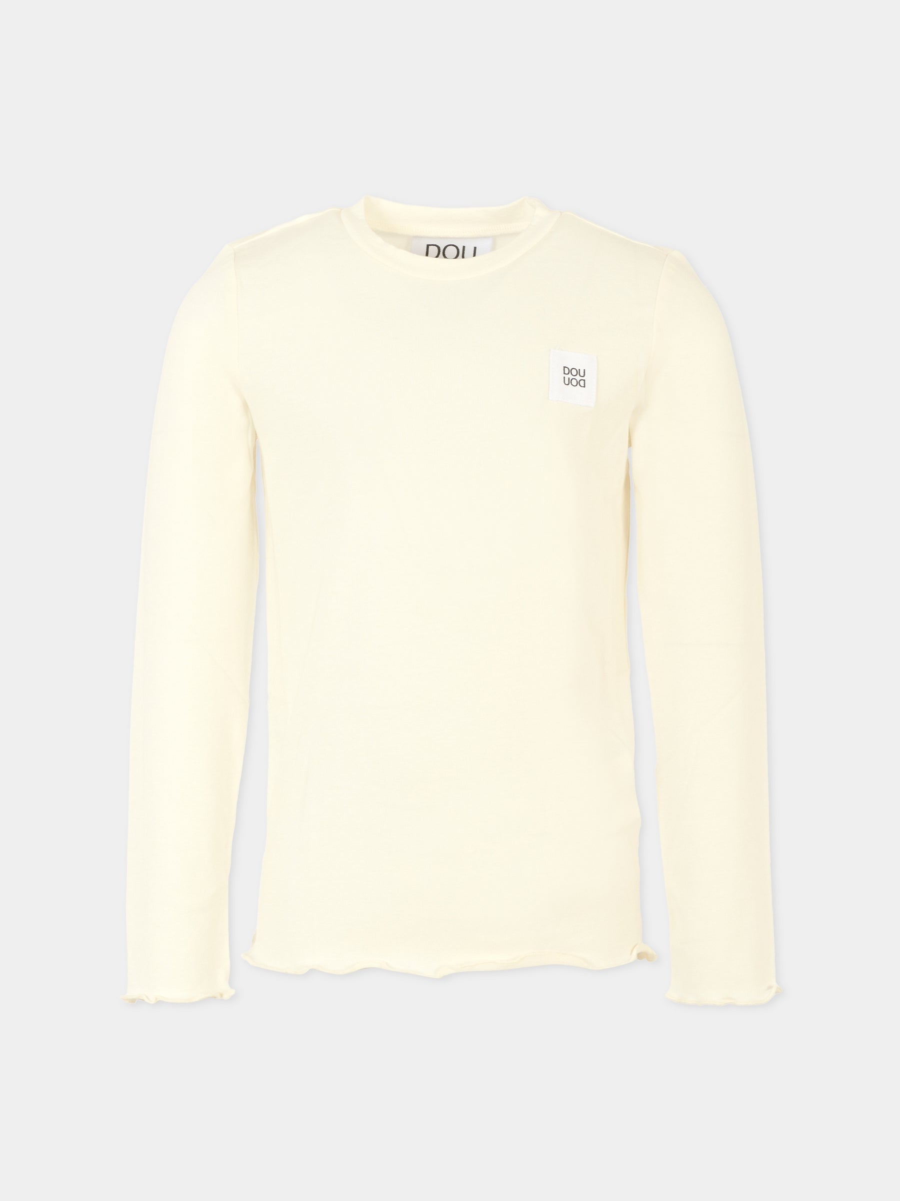T-shirt avorio per bambina con patch logato,Douuod Kids,DX8A40 Z3382 101
