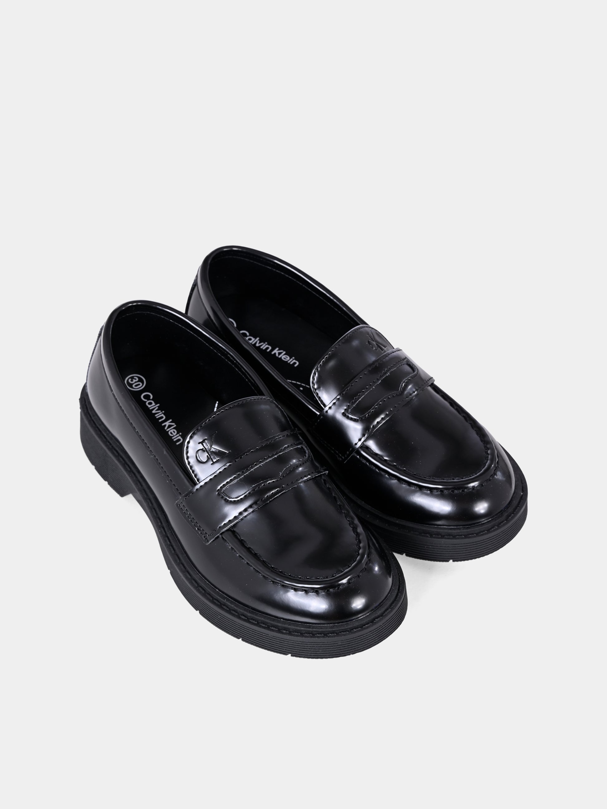 Mocassini neri per bambini con logo,Calvin Klein Kids,V3X4 83181 1453999