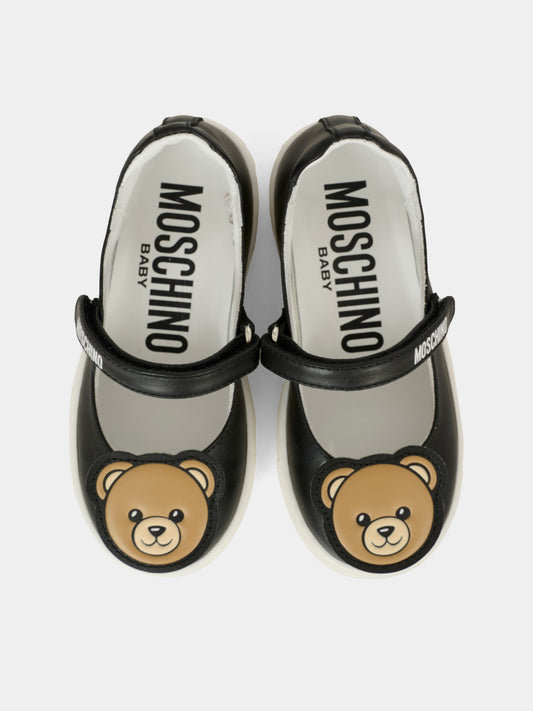 Black ballet flats for baby girl and girl with Teddy Bear