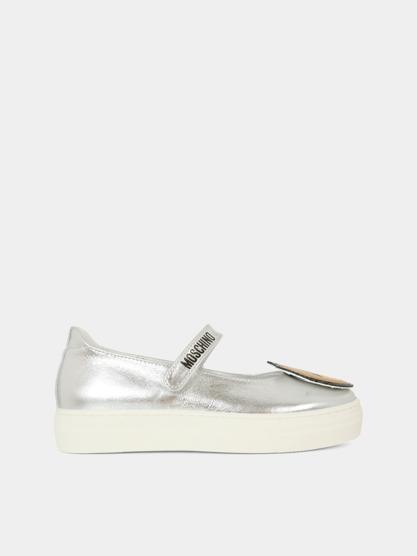 Silver ballet flats for girl with Teddy Bear