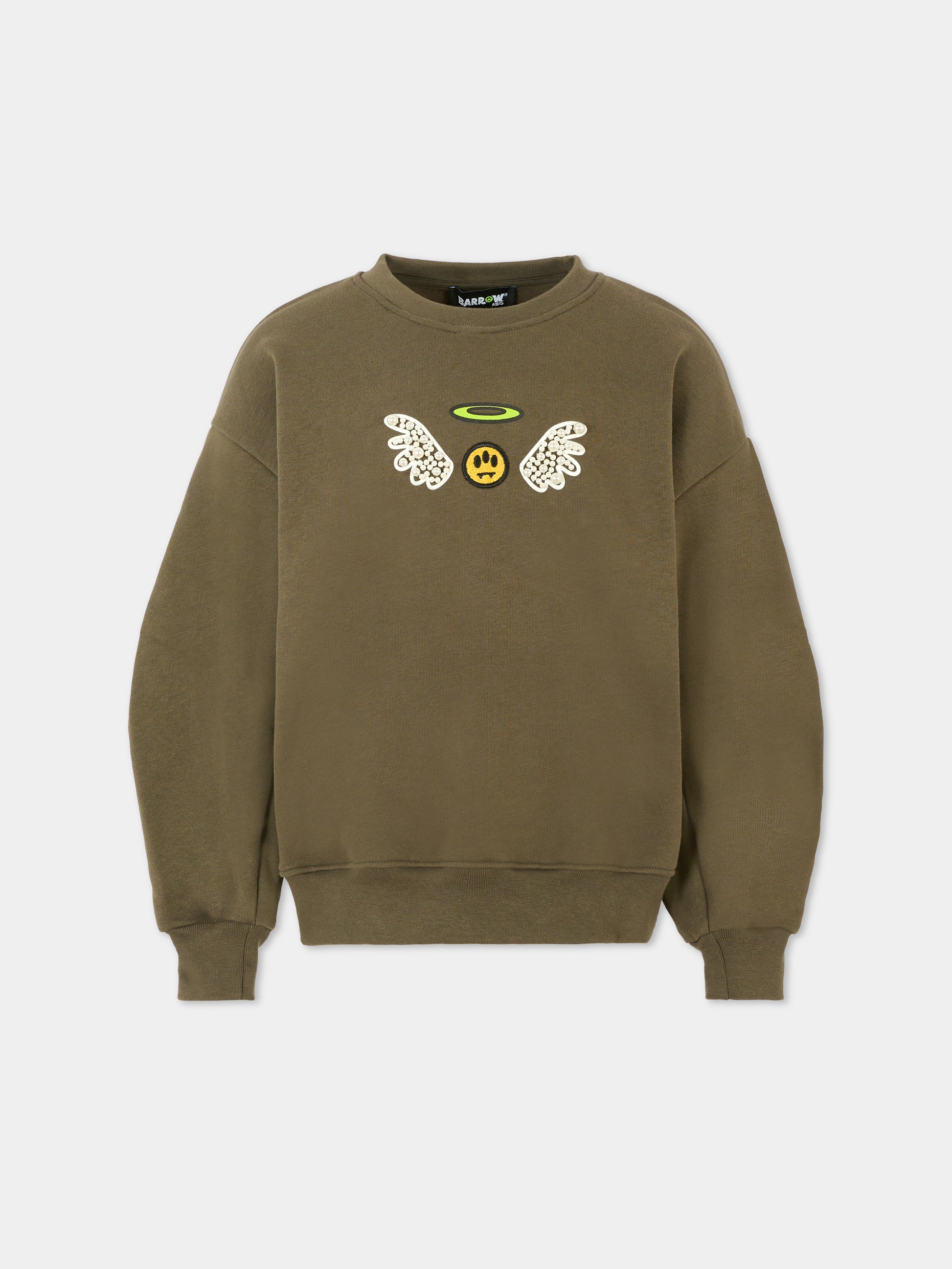 Felpa verde per bambina con stampa Bear e perle,Barrow,F5BKJGSW184 404