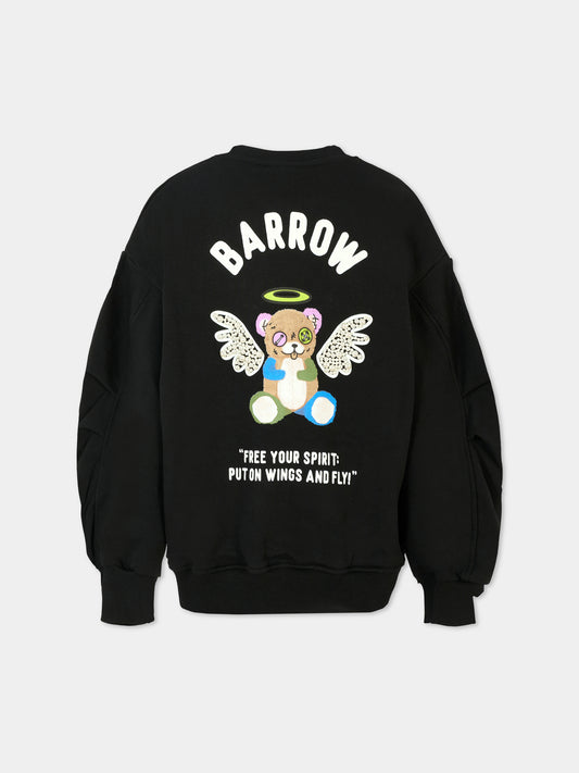 Felpa nera per bambina con stampa Bear e perle,Barrow,F5BKJGSW184 110