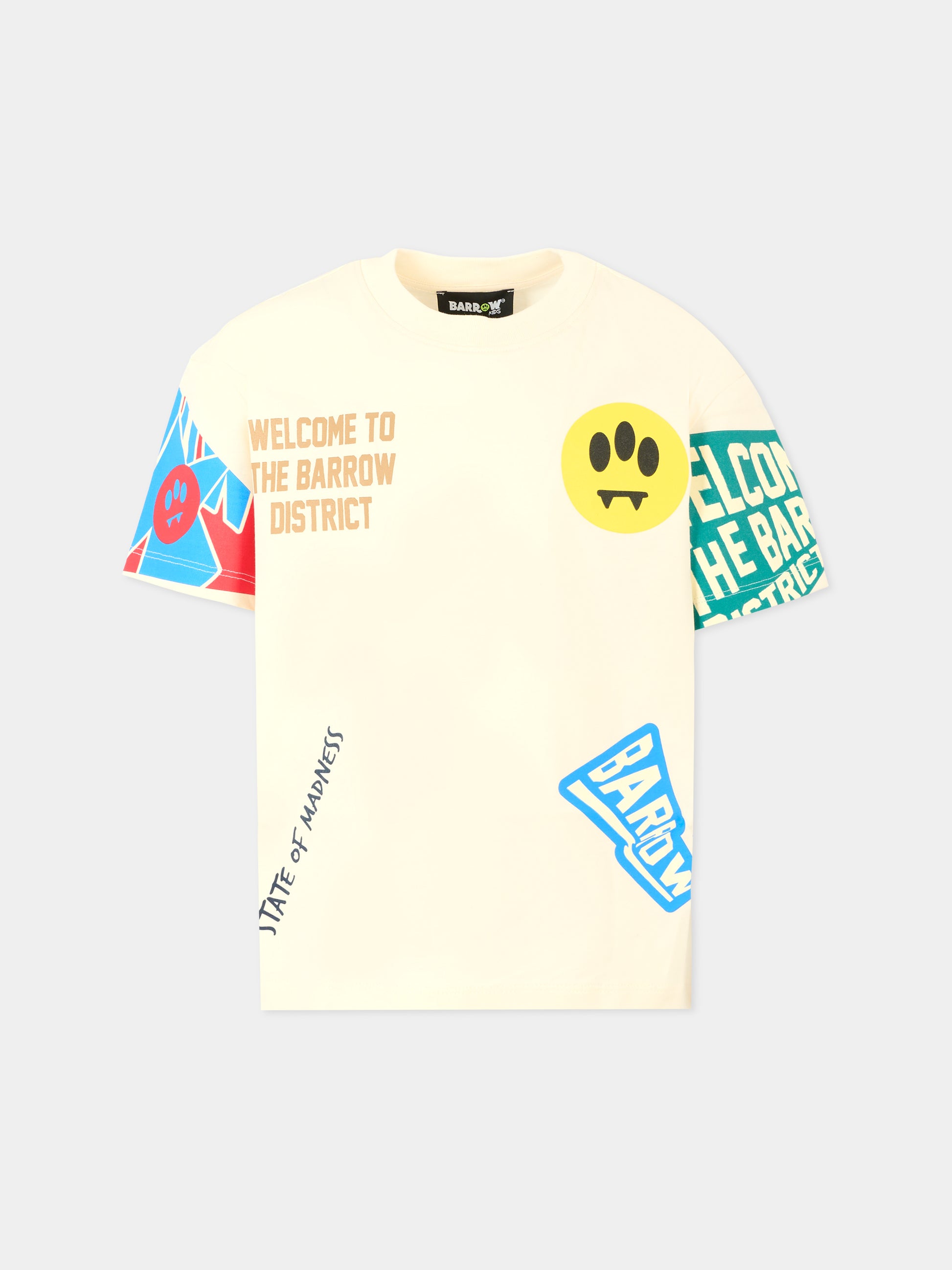 T-shirt avorio per bambino con smile e scritta,Barrow,F5BKJUTH079 013