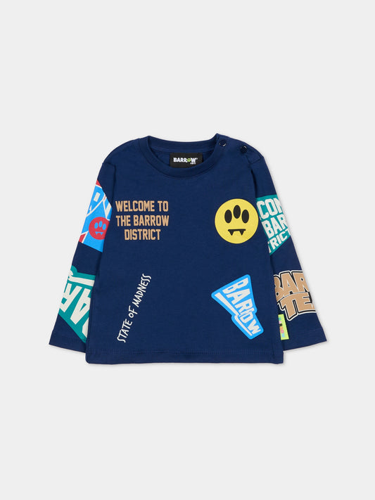 T-shirt blu per neonato con smiley,Barrow,F5BKUNTH215 060