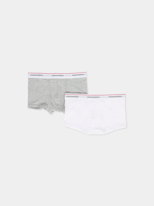 Set boxer bianco per bambino con logo,Dsquared2,DQ2479-D008J-DQC07