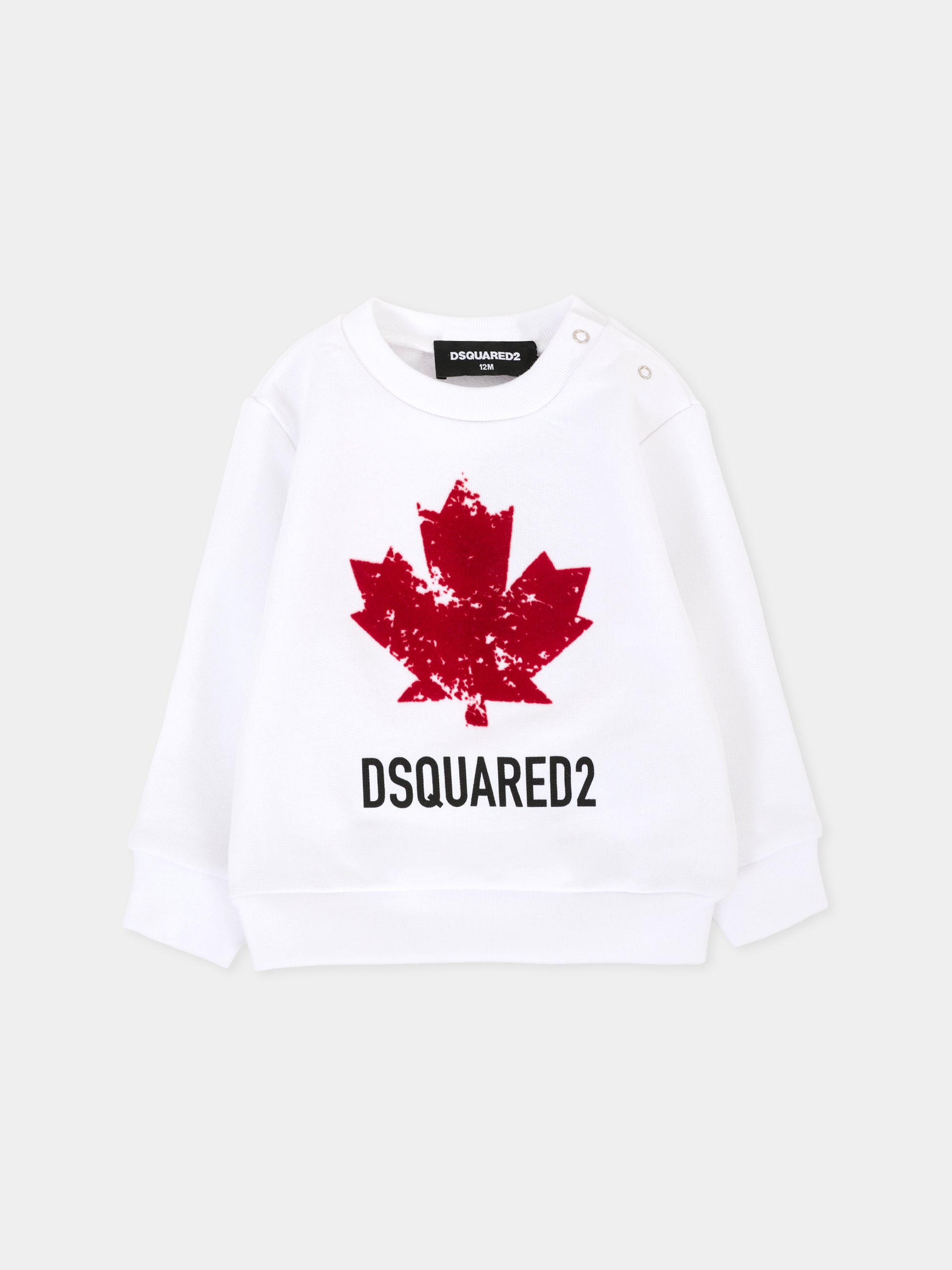 Felpa bianca per neonati con logo e foglia d'acero,Dsquared2,DQ3096-D00ZF-DQ100