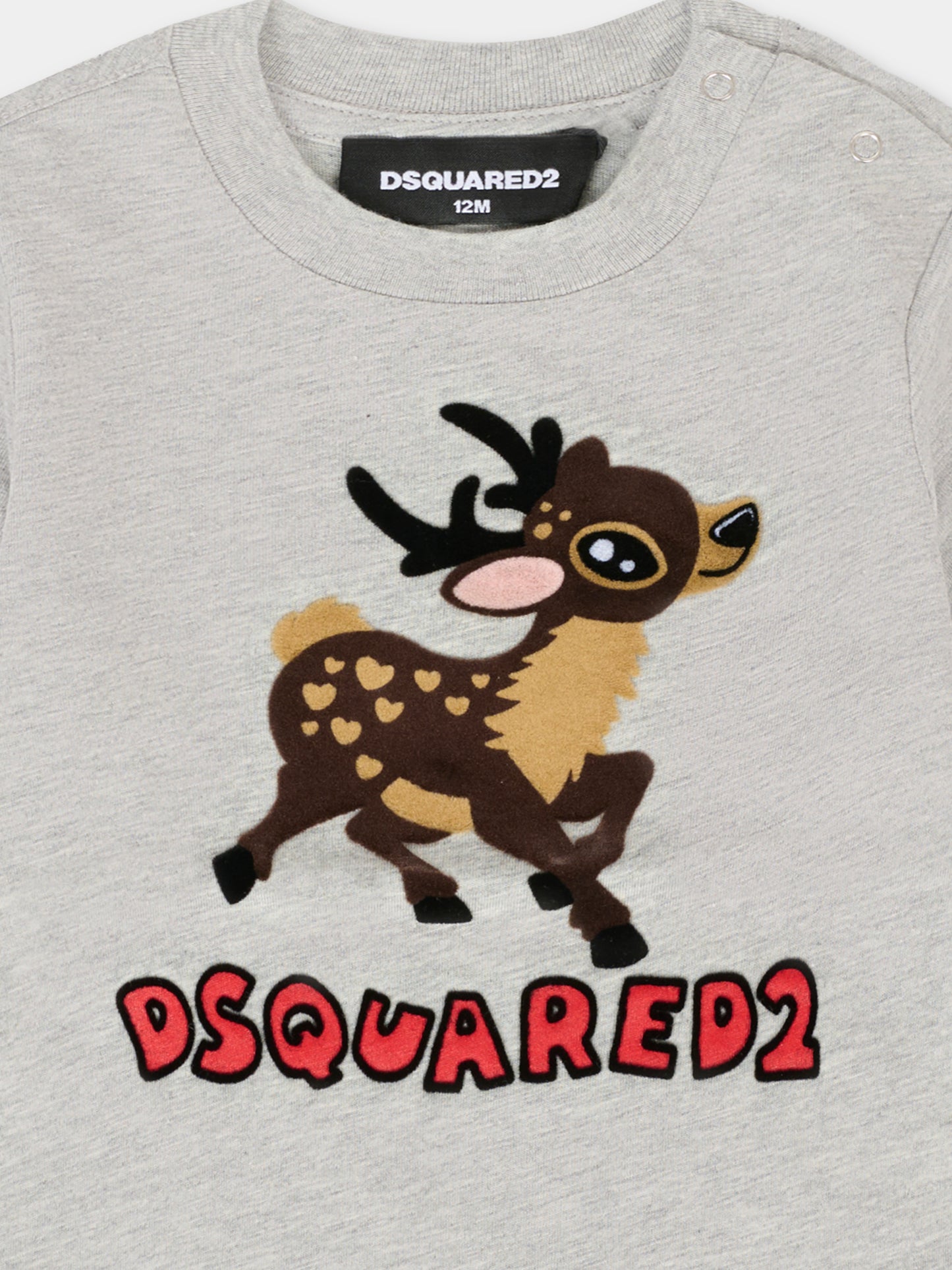 T-shirt grigia per neonato con renna e logo,Dsquared2,DQ3104-D00MP-DQ911