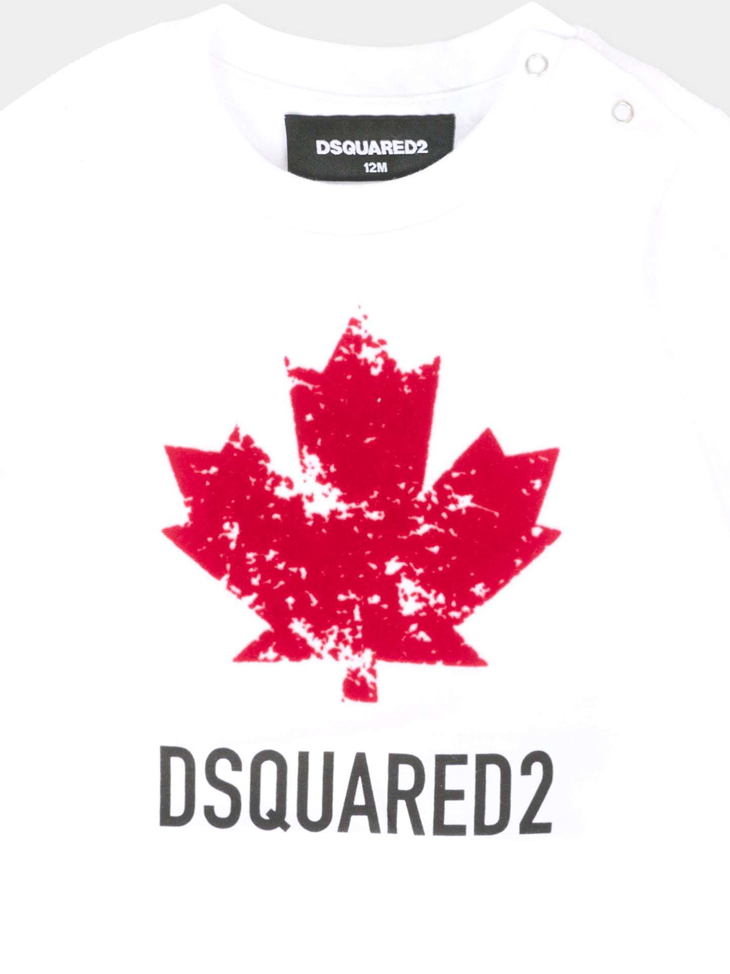 T-shirt bianca per neonati con foglia d'acero e logo,Dsquared2,DQ3112-D00XM-DQ100