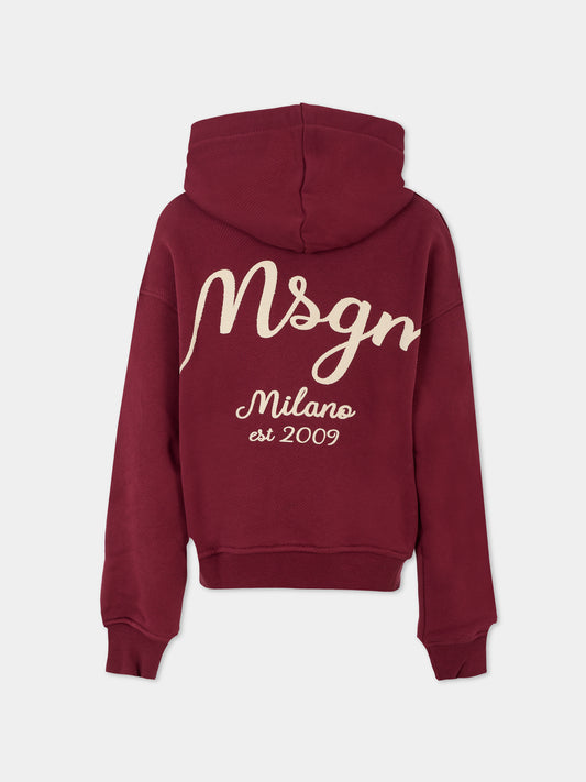 Felpa bordeaux per bambino con logo,Msgm Kids,F5MSJBHS254 MS034