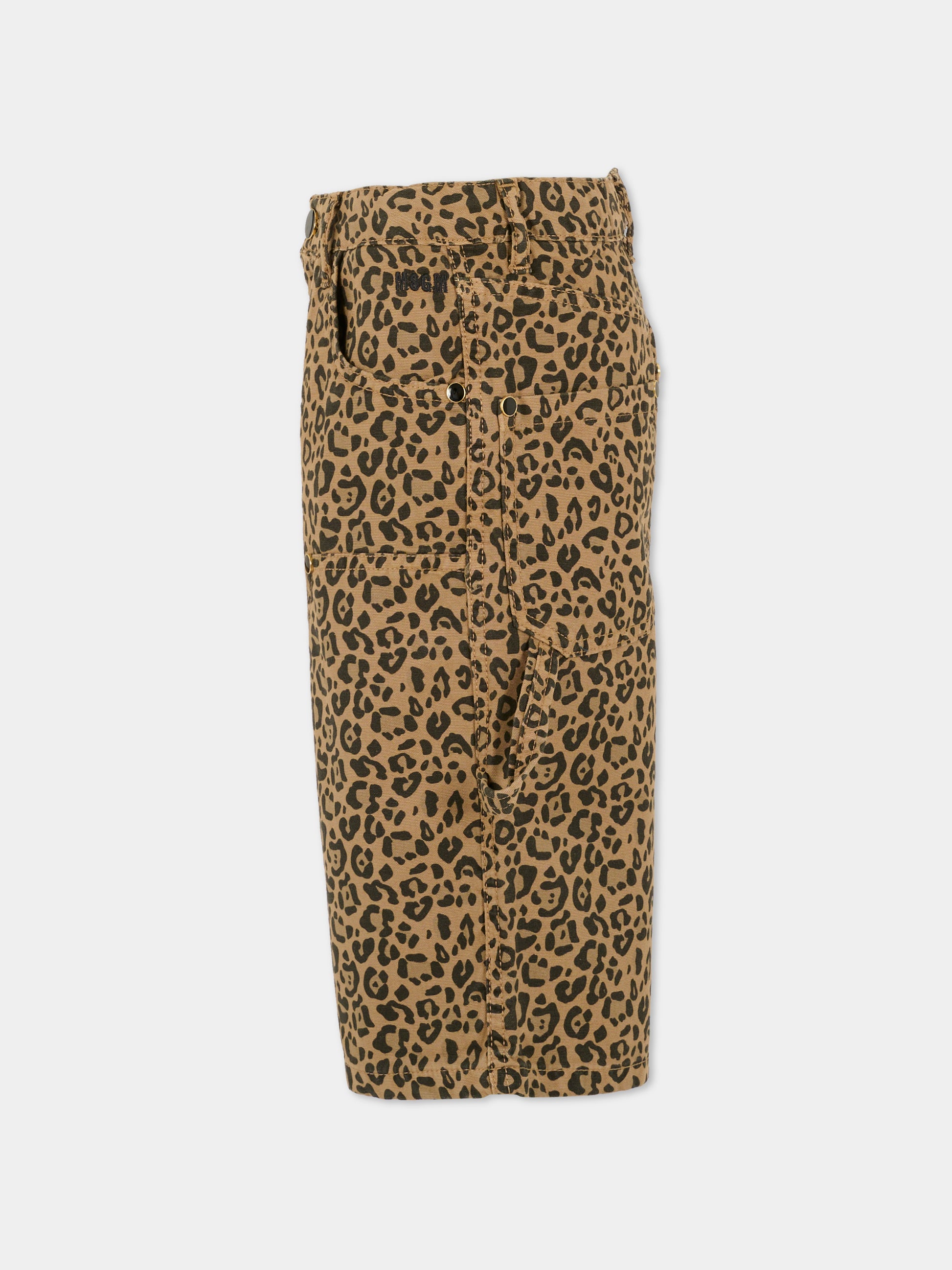 Shorts marroni per bambina con stampa maculata,Msgm Kids,F5MSJGBE131 MS030