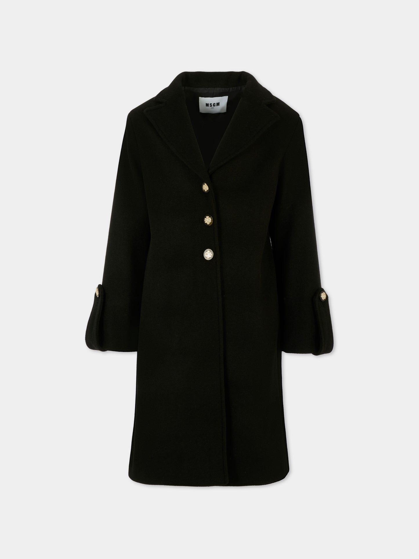 Cappotto nero per bambina con logo,Msgm Kids,F5MSJGCO114 110