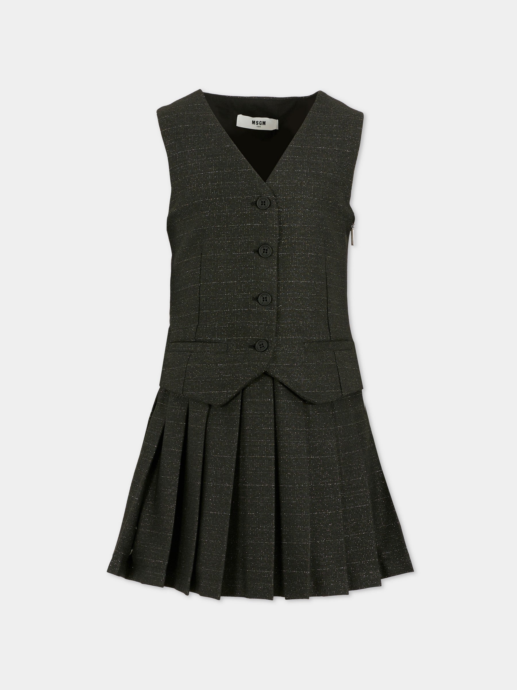 Vestito nero per bambina con patch logato,Msgm Kids,F5MSJGDR202 110