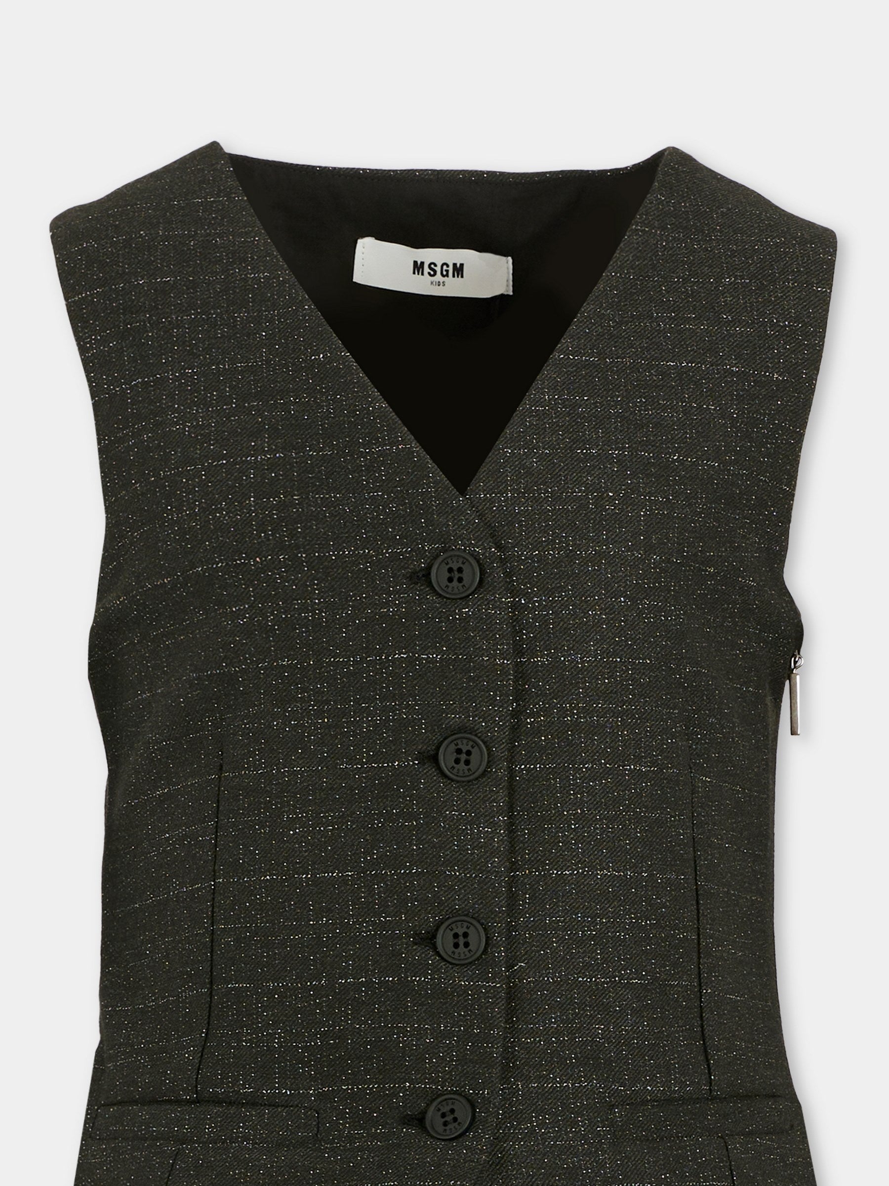 Vestito nero per bambina con patch logato,Msgm Kids,F5MSJGDR202 110