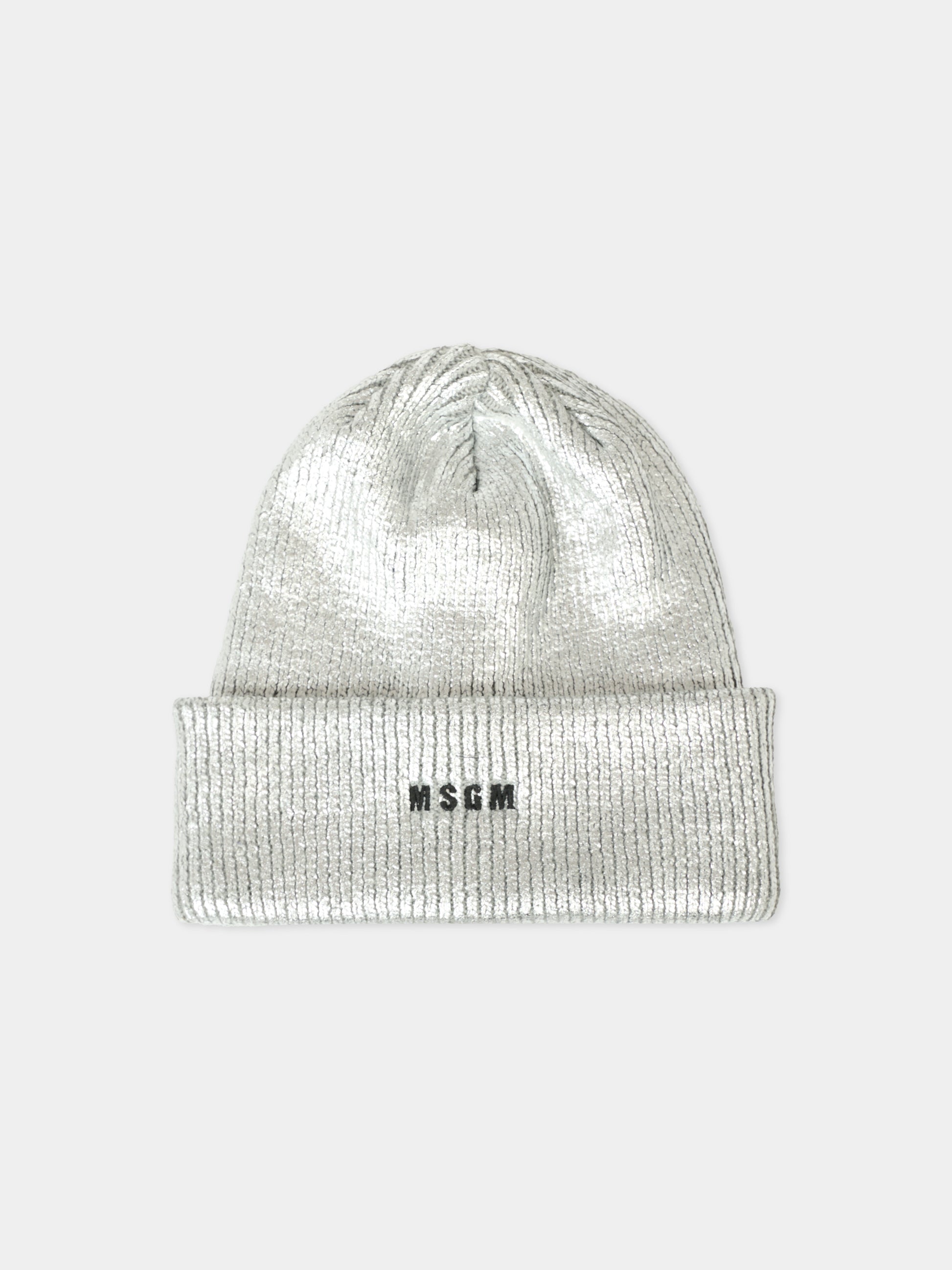 Cappello argentato per bambina con logo nero,Msgm Kids,F5MSJGHT187 122