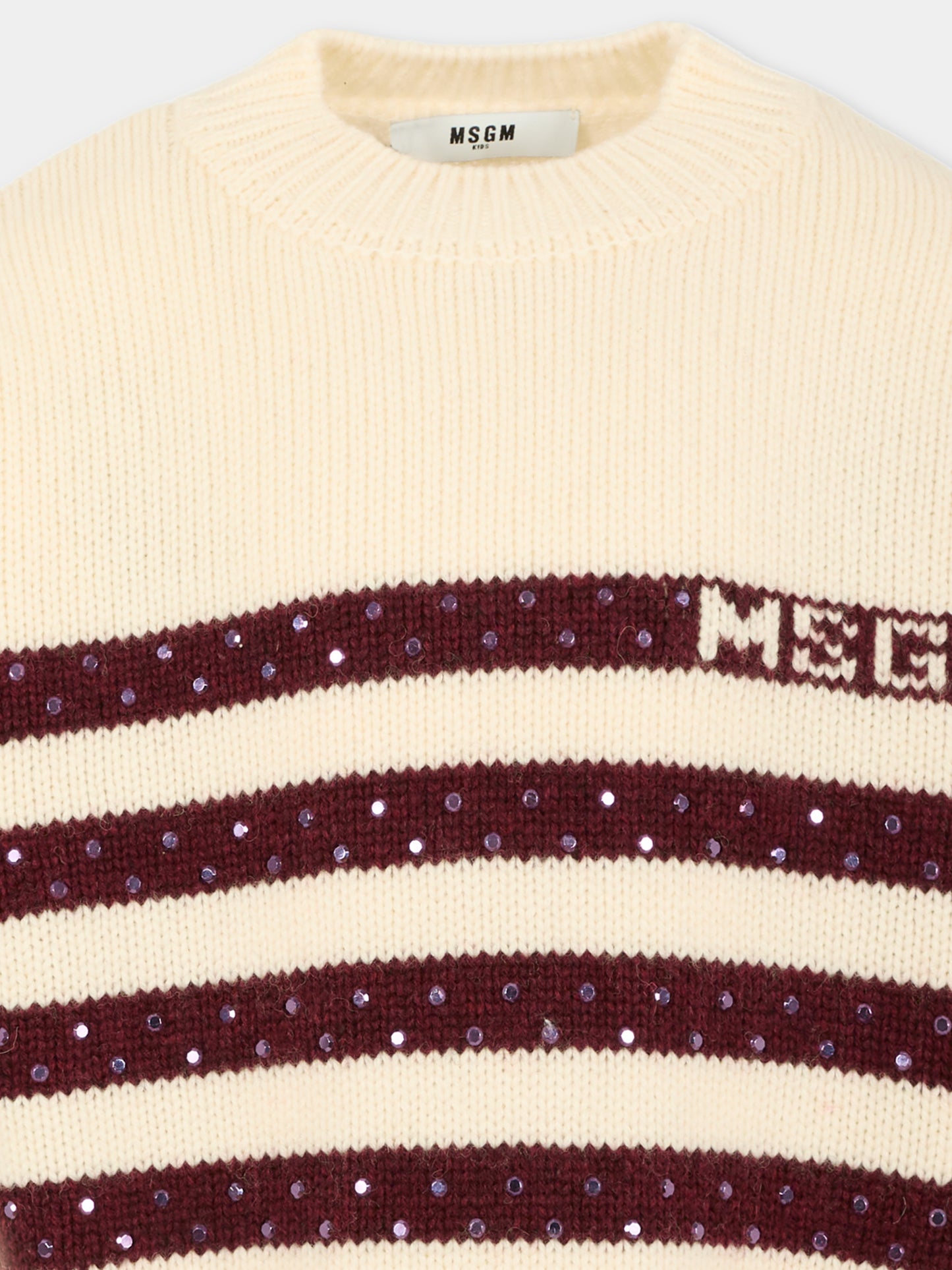Maglione avorio per bambina con logo e borchie,Msgm Kids,F5MSJGJP082 013/19