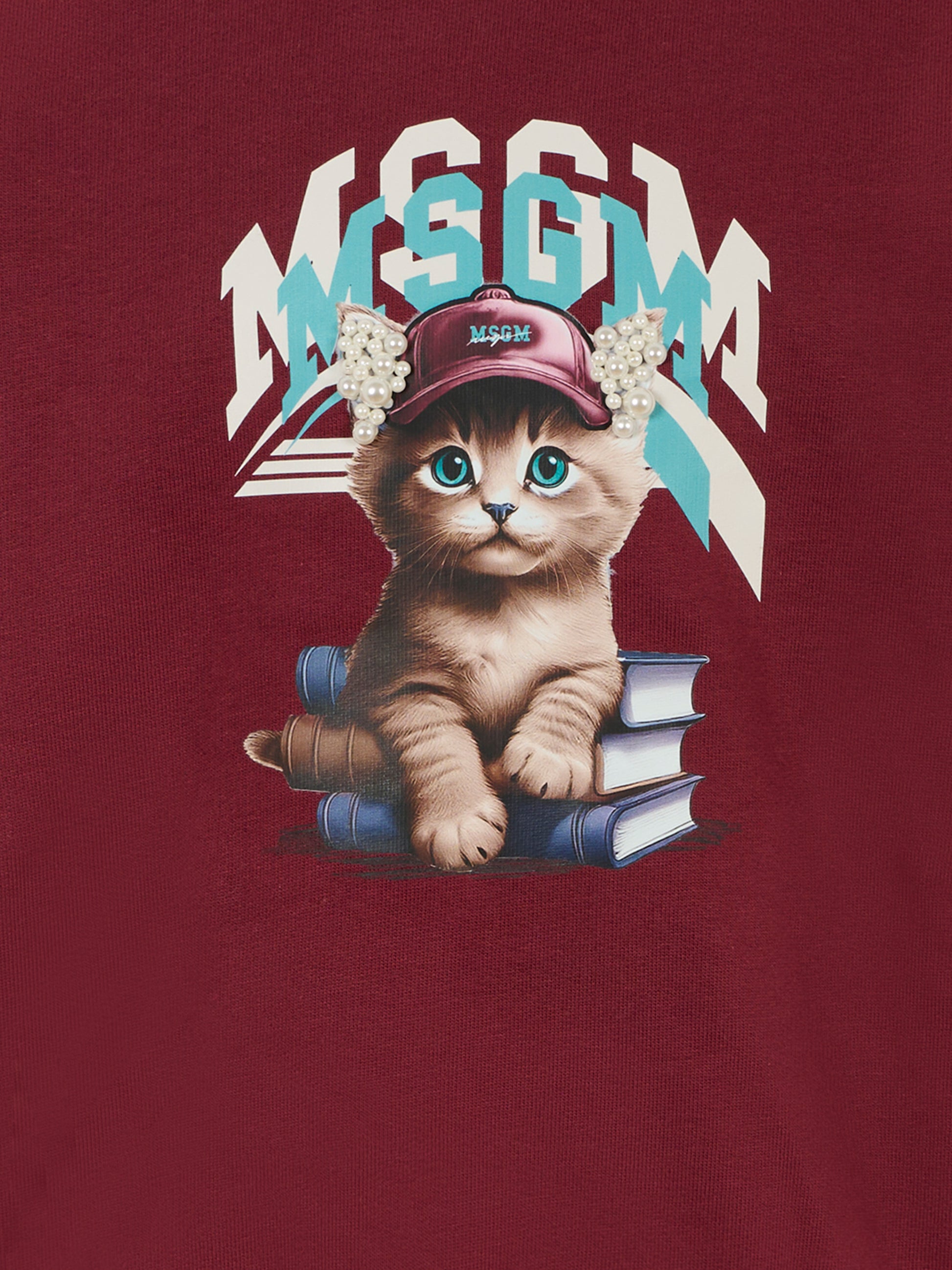 Felpa bordeaux per bambina con gatto,Msgm Kids,F5MSJGSW125 MS034