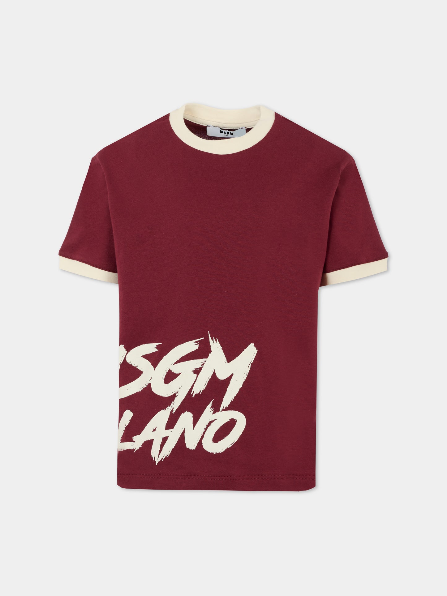 T-shirt bordeaux per bambina con logo avorio,Msgm Kids,F5MSJGTH121 MS034
