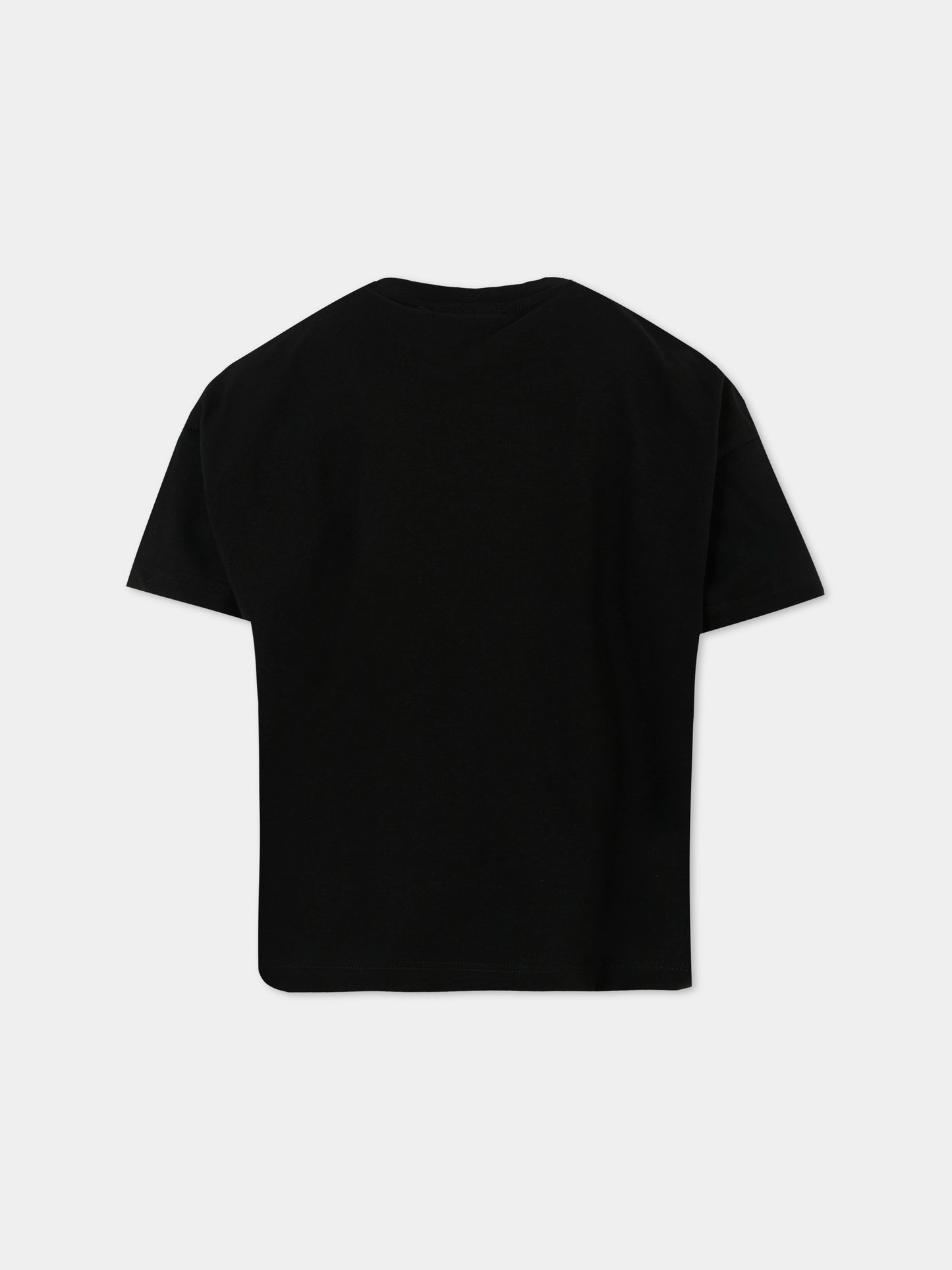 T-shirt nera per bambina con logo animalier,Msgm Kids,F5MSJGTH141 MS068