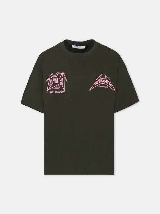 T-shirt grigia per bambina con stampa logata,Msgm Kids,F5MSJGTH267 MS063