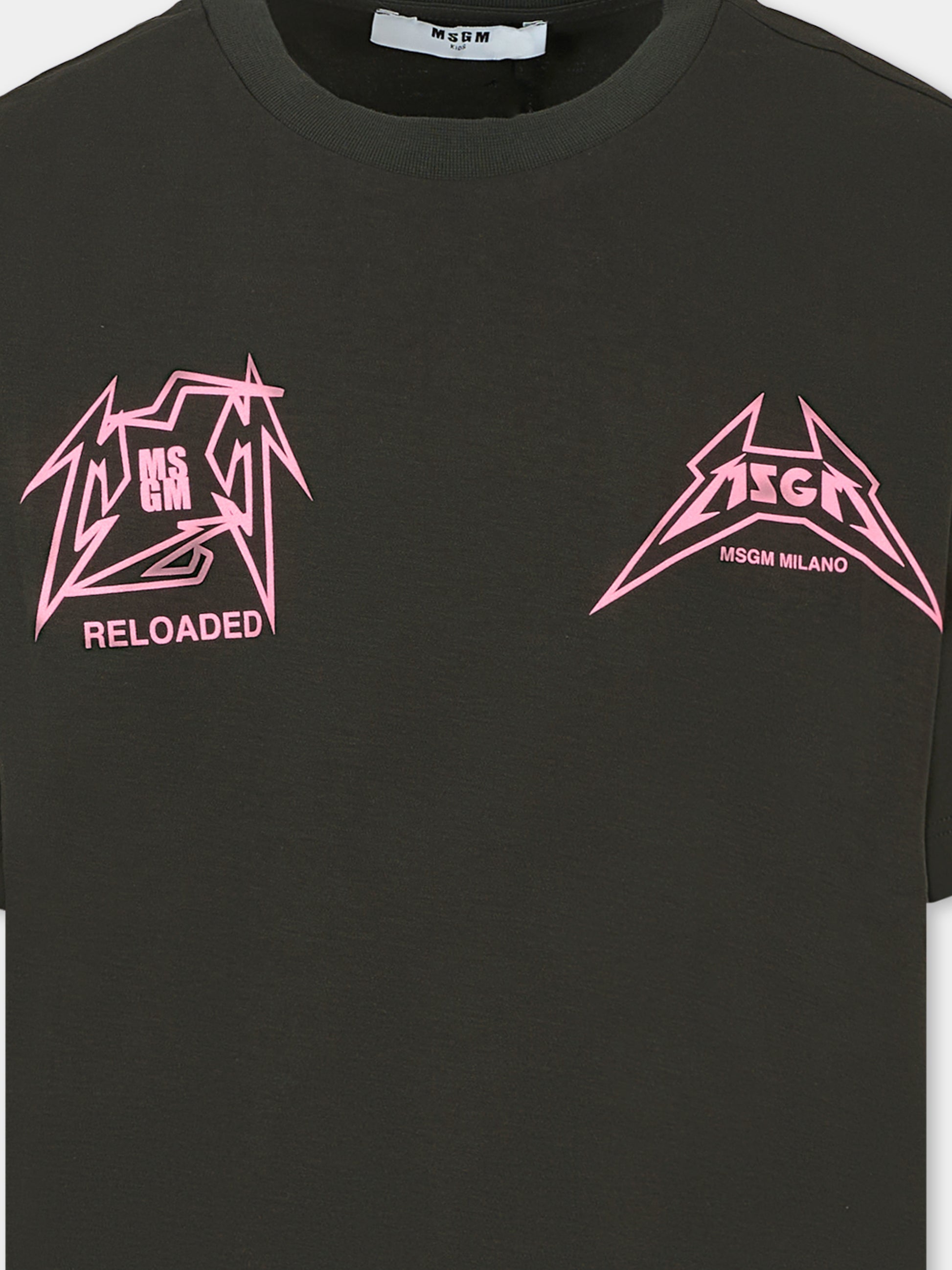 T-shirt grigia per bambina con stampa logata,Msgm Kids,F5MSJGTH267 MS063