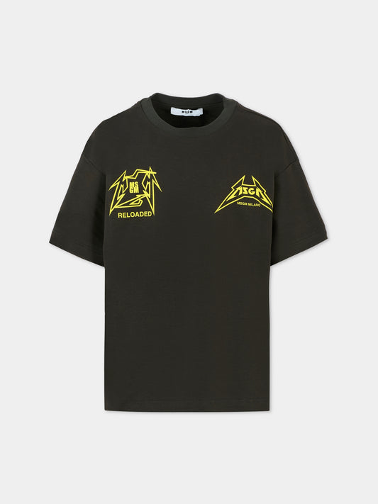T-shirt grigia per bambina con stampa logata,Msgm Kids,F5MSJGTH267 MS064