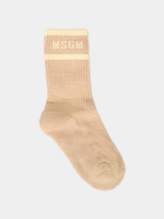 Calze beige per bambini con logo avorio,Msgm Kids,F5MSJUSO278 MS030