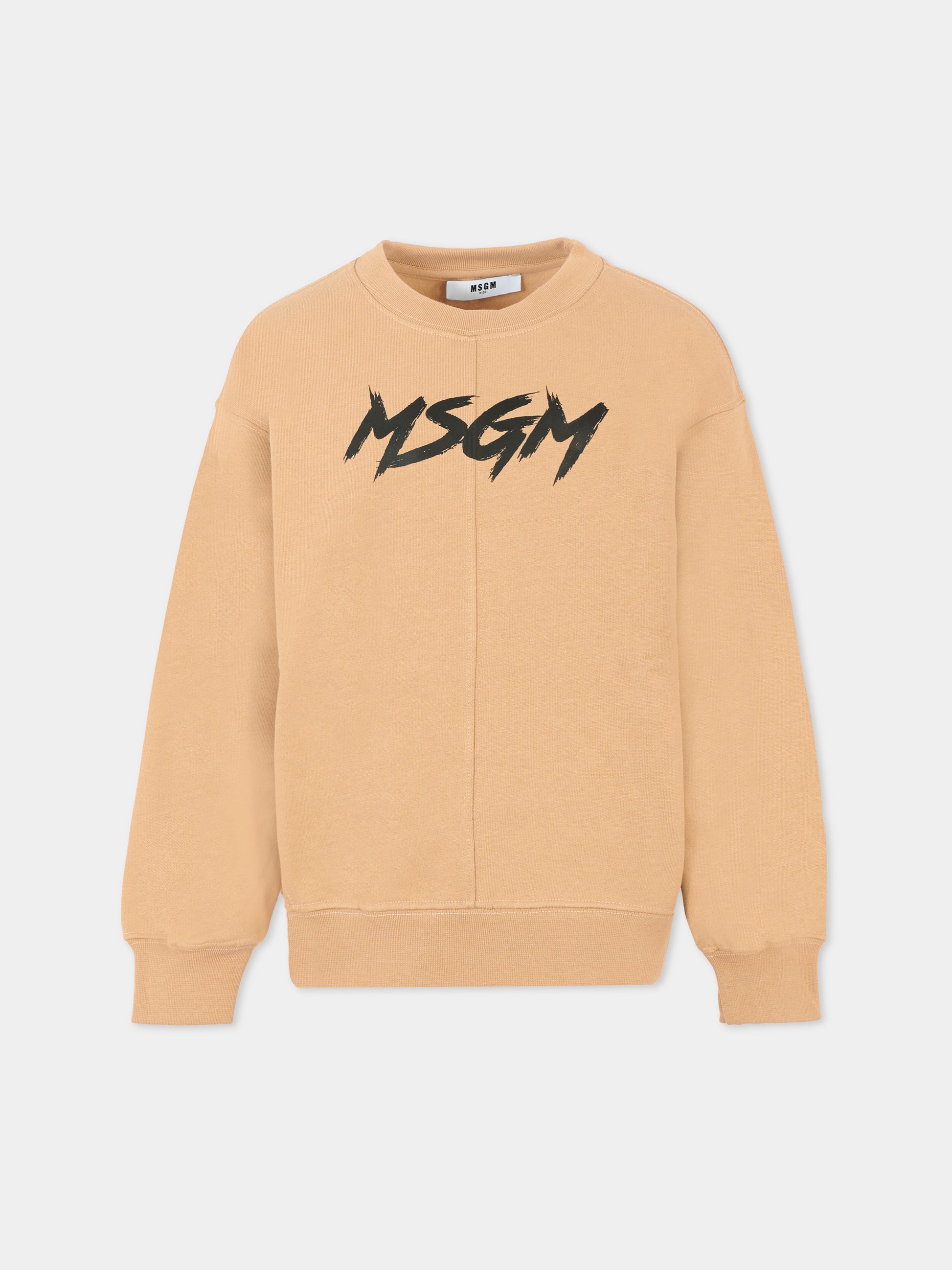 Felpa beige per bambini con logo nero,Msgm Kids,F5MSJUSW049 MS030