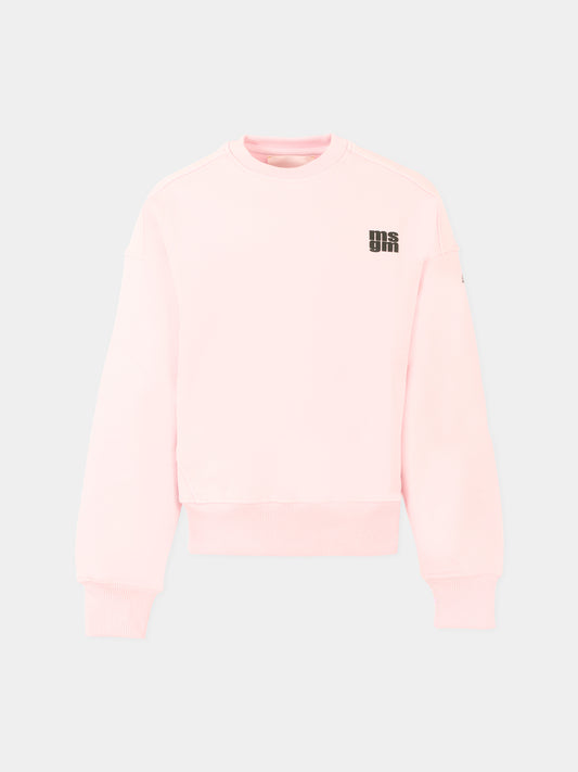 Felpa rosa per bambina con logo nero,Msgm Kids,F5MSJUSW057 MS044