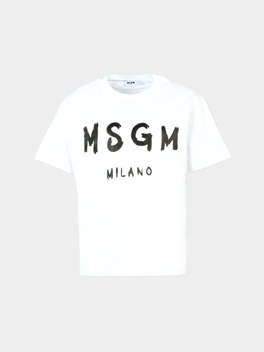 T-shirt bianca per bambini con logo nero,Msgm Kids,F5MSJUTH007 001